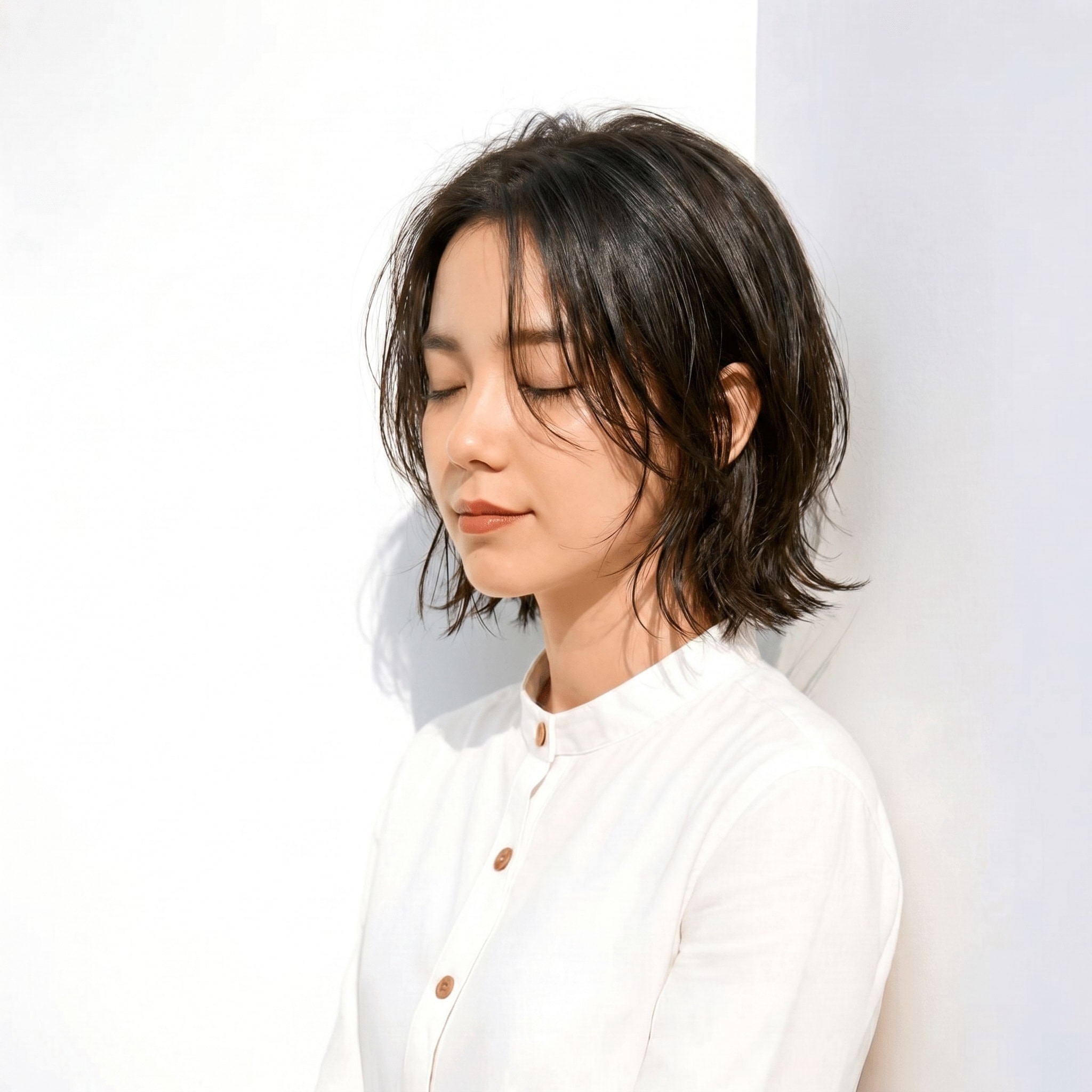 15. カーキグレージュ×ショートボブ: 柔らかい立体感で軽やかに