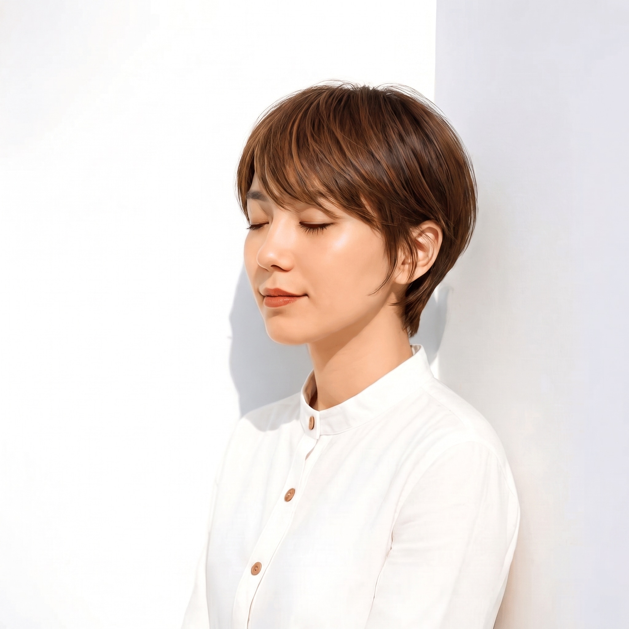 15. ココアブラウン×ショート: 赤みを含む明るめブラウンでショートが優しい印象になる
