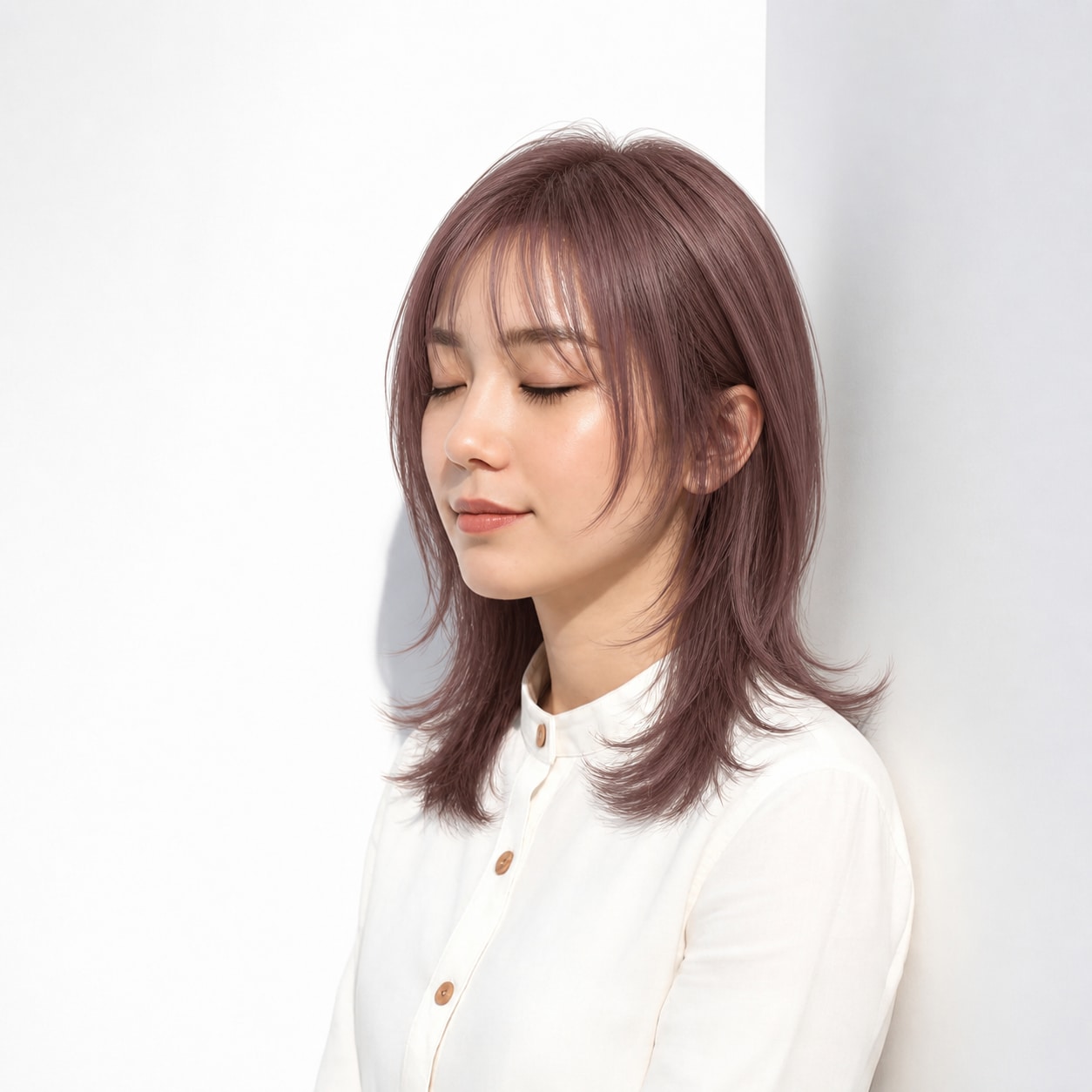 15. シャギーカット × ピンクブラウン：やさしい華やかさをプラス