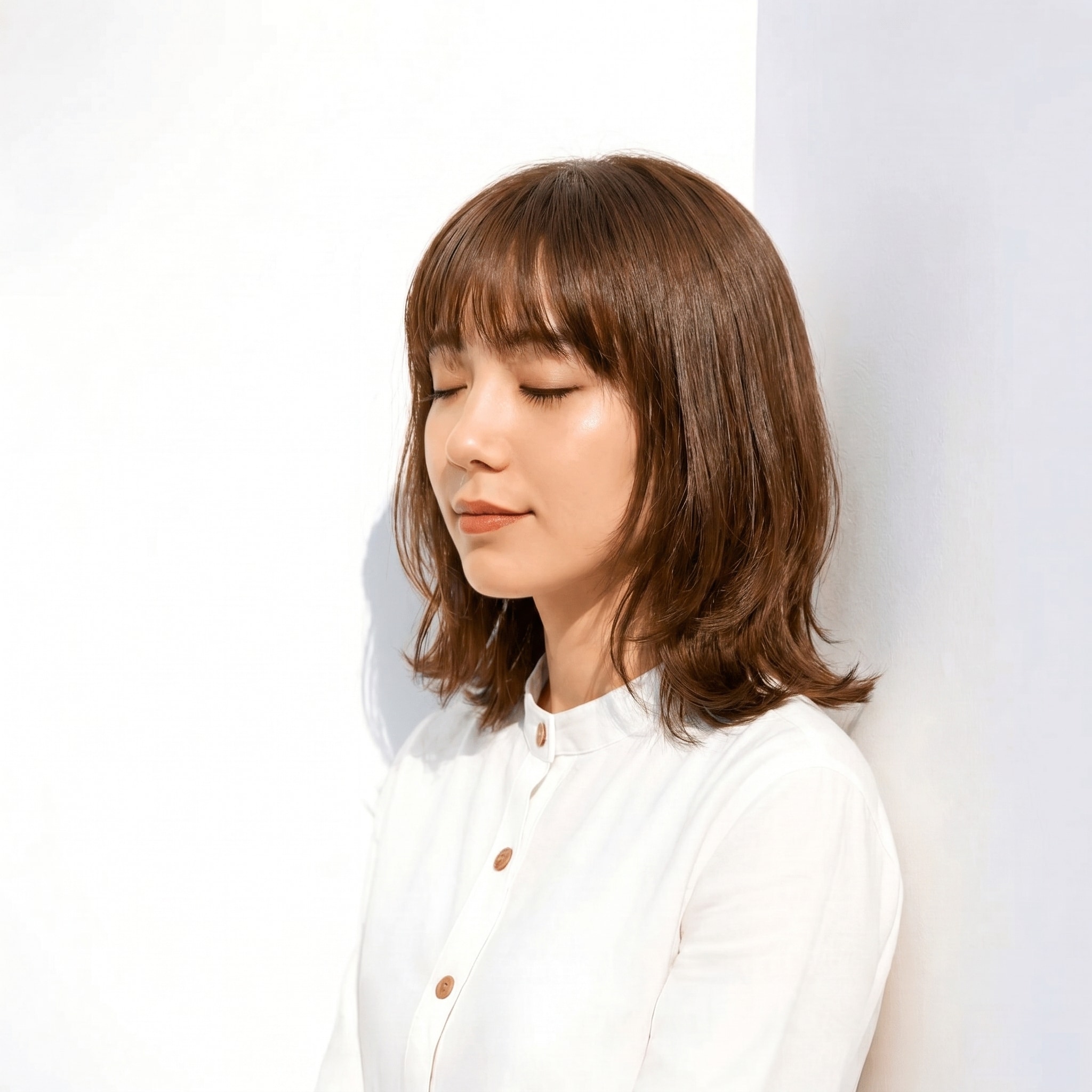 15. ショコラブラウン×大人かわいい：赤みを抑えた上品なミディアムスタイル