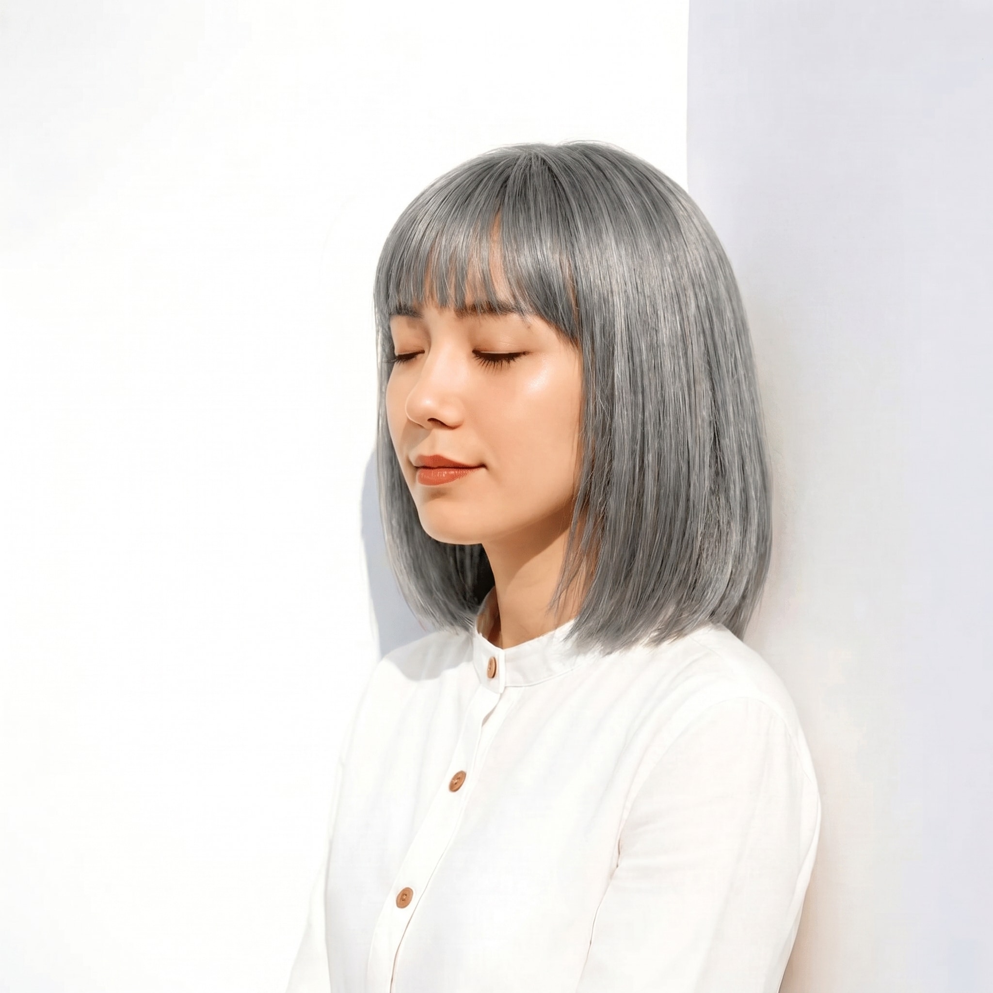 15. シルバーグレー×ボブスタイル: スモーキーな色みで大人の抜け感を演出