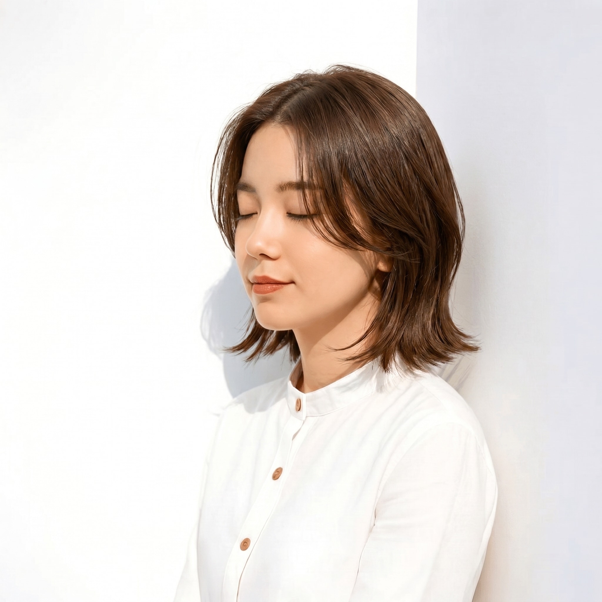 15. ダークグレージュ×透け感カラー: 赤みを抑えた立体的な印象に