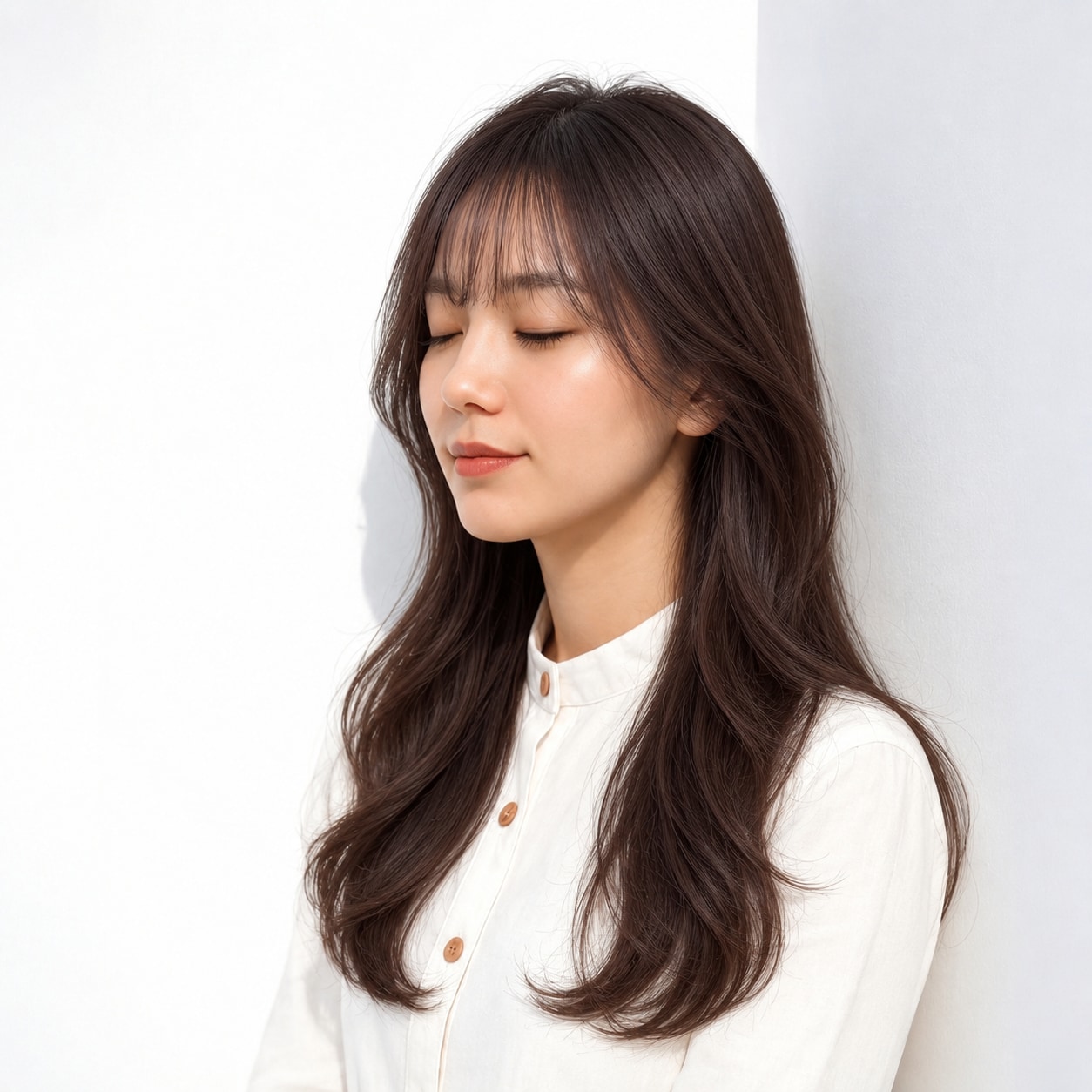 15. ナチュラルロング × ダークブラウン：緩い毛先で気負わない可愛さ