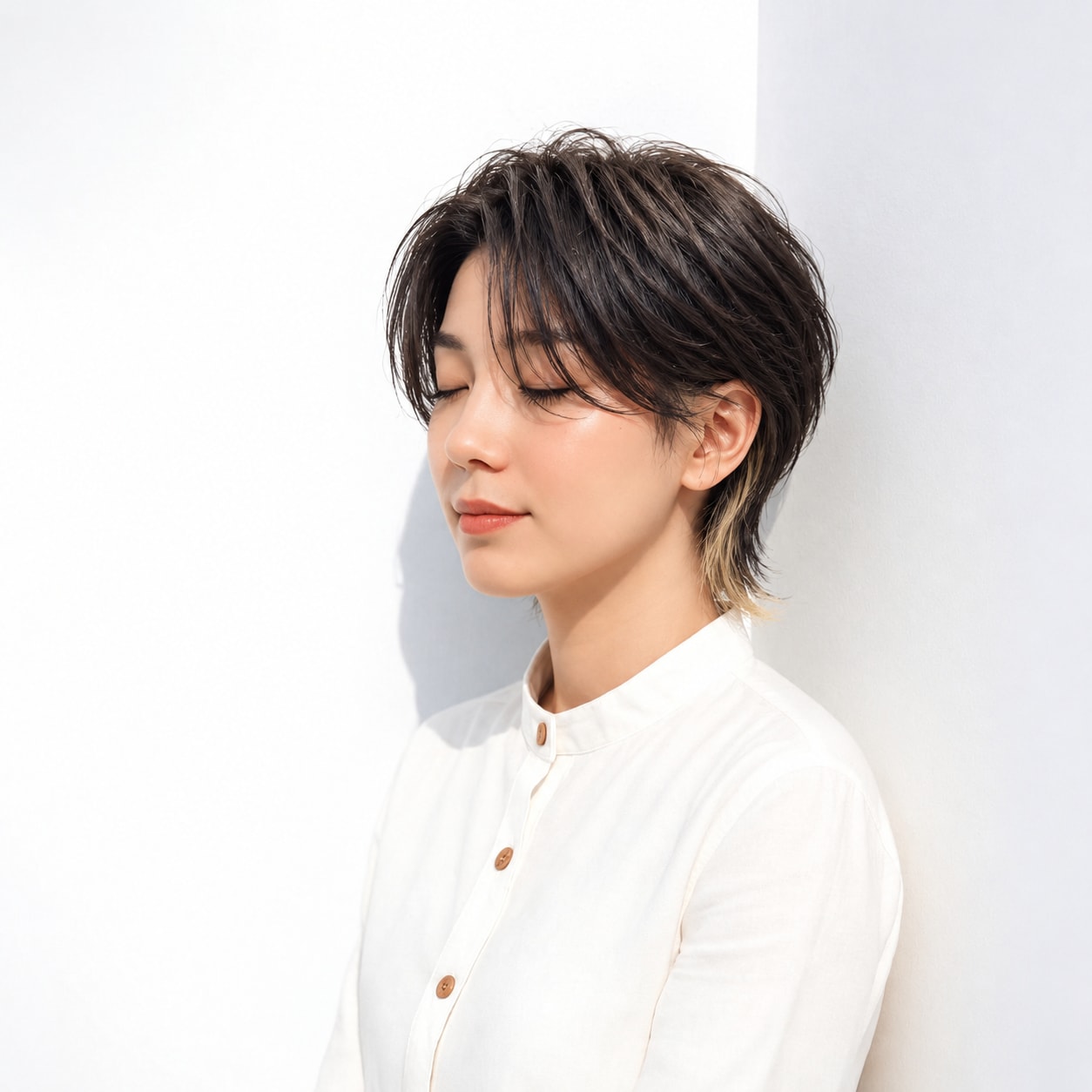 8. ハンサムショートウルフ × 襟足のインナーカラー：襟足の配色でさりげなく個性を楽しめる