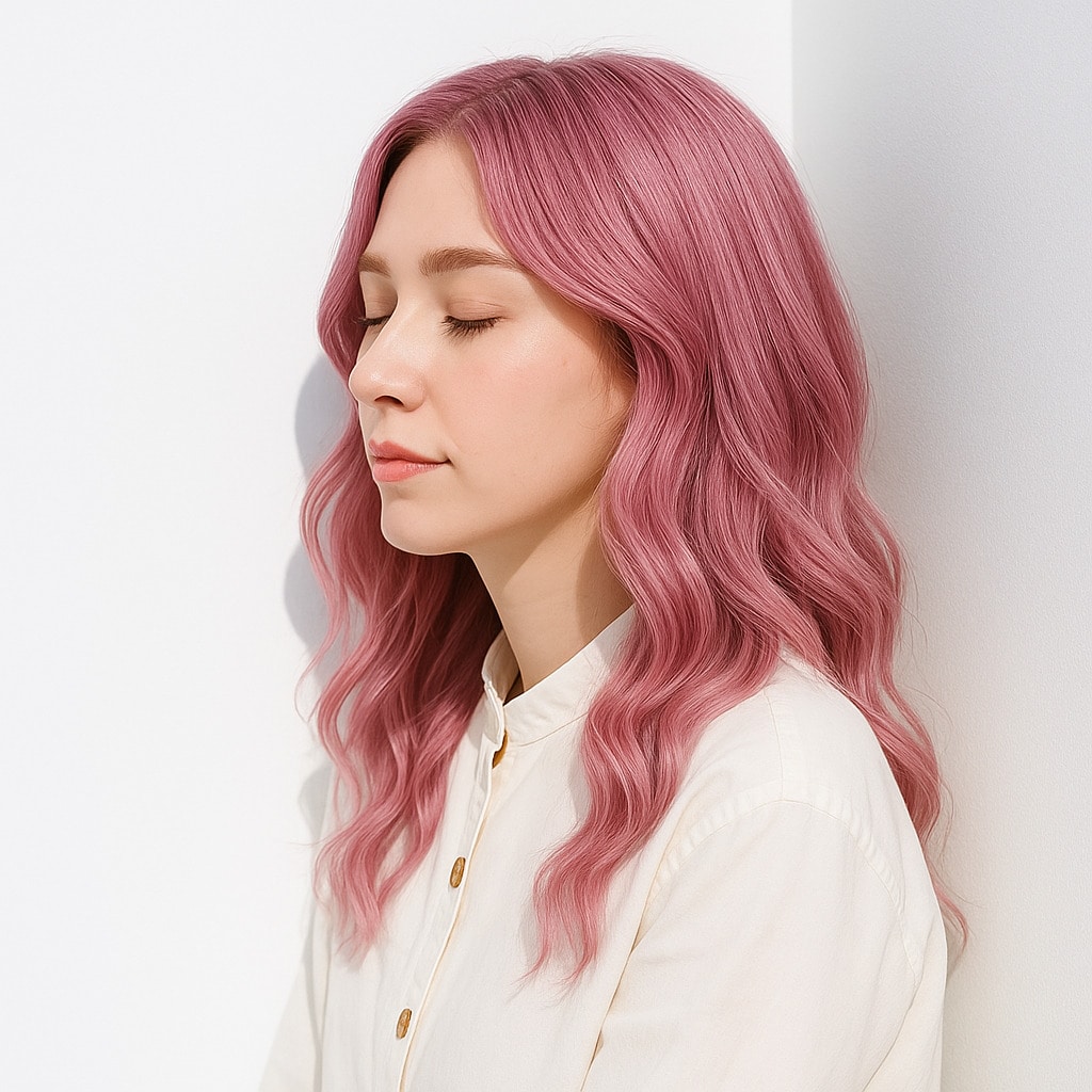 15. ピンクブロンド×透明感：優しい青みローズが肌を明るく