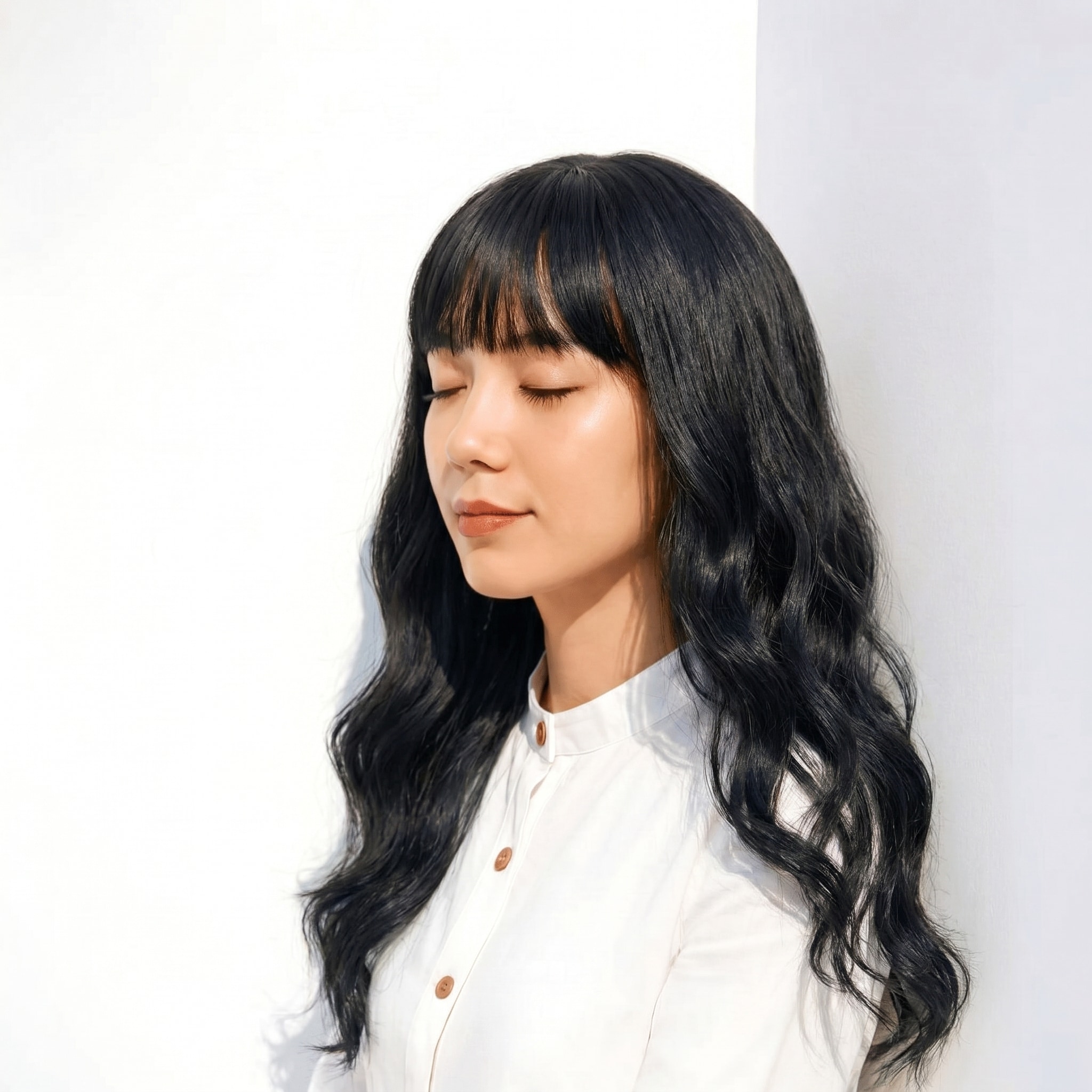 15. ブリーチなしグレーアッシュ×ロングストレート: 深いグレーがツヤと縦ラインを引き立てる