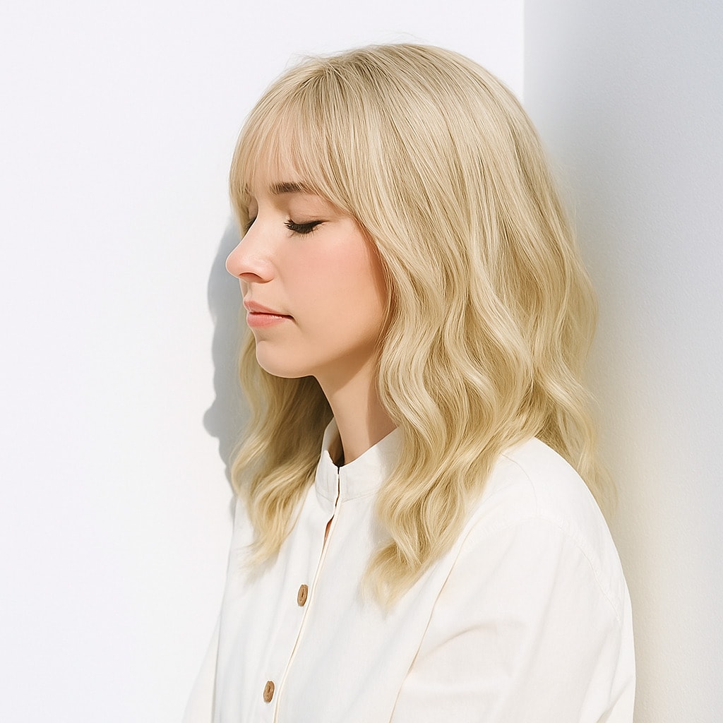 15. プラチナブロンド×ウェーブパーマ：大人の女性にぴったりの上品カラー