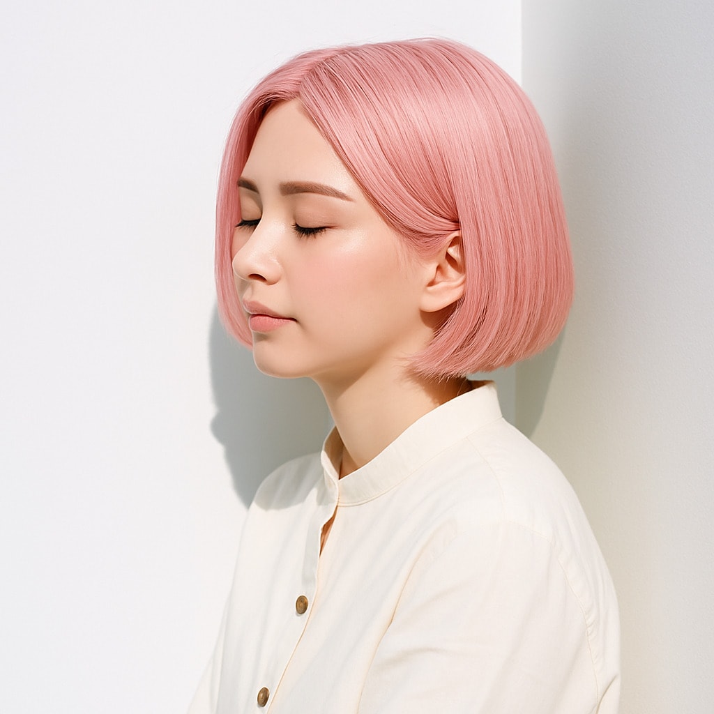15. ホワイトピンク×透け感：軽やかに春を彩るショートボブ