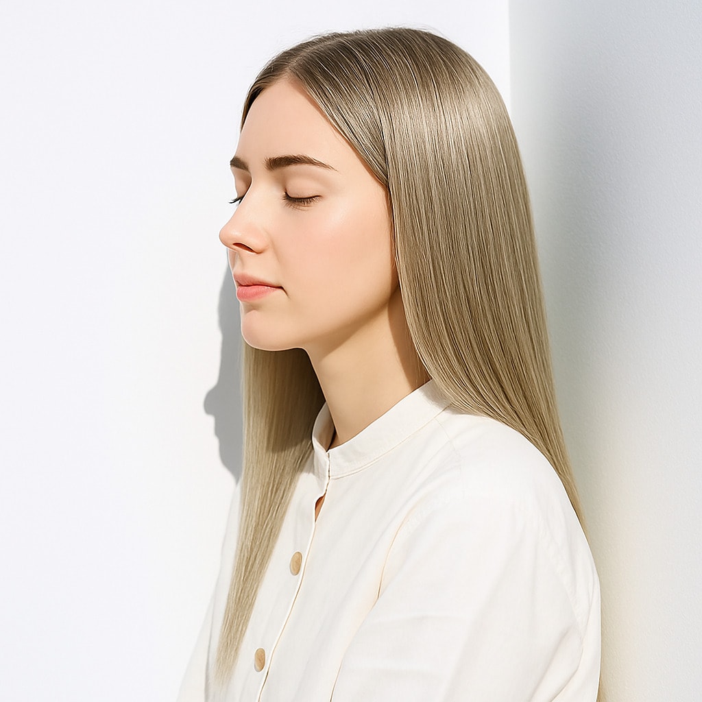 15. ホワイトベージュ×ロング：光を受けてツヤが増す髪色