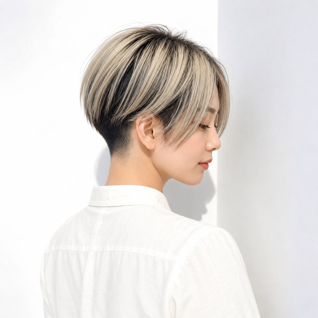 9. 刈り上げボブ × 明るめツートーン：明暗と長短の差で個性を楽しめる