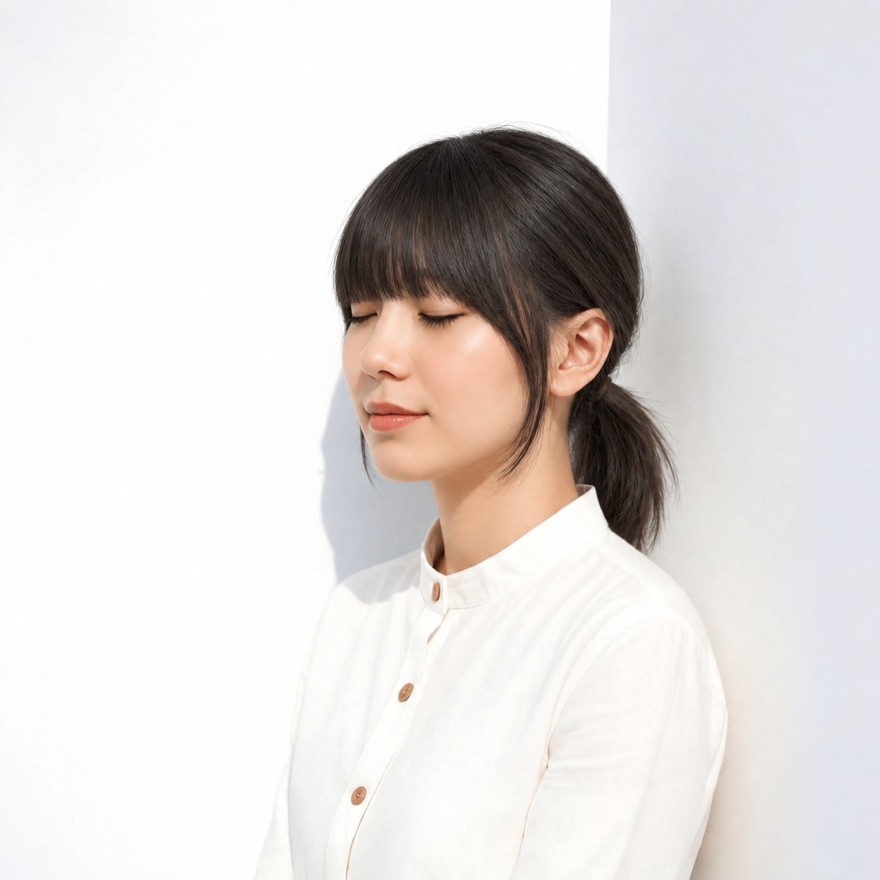 15. 重めバング × フェイスレイヤー：正面に細かな段差ができ、前髪からサイドへ自然につながります