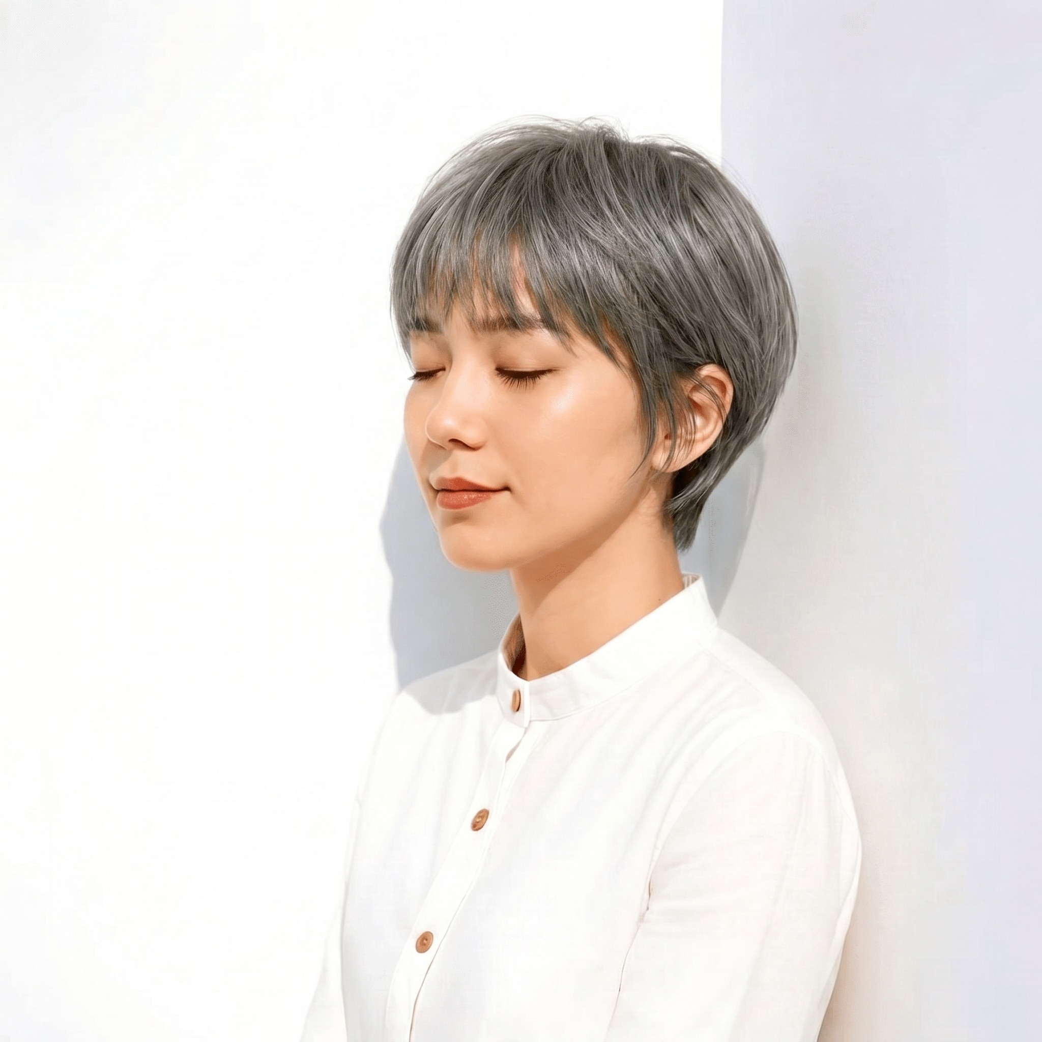 16. アッシュグレージュ×軽やか: 派手すぎず自然に印象を変える寒色トーン