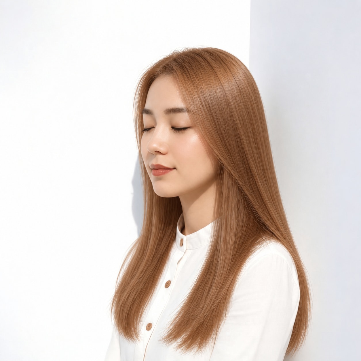 淡いオレンジアッシュを合わせたストレートロング