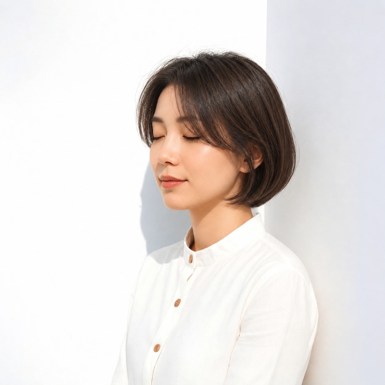 8. カーテンバング × 内巻きボブ：前髪と内巻きの曲線がなめらかにつながる