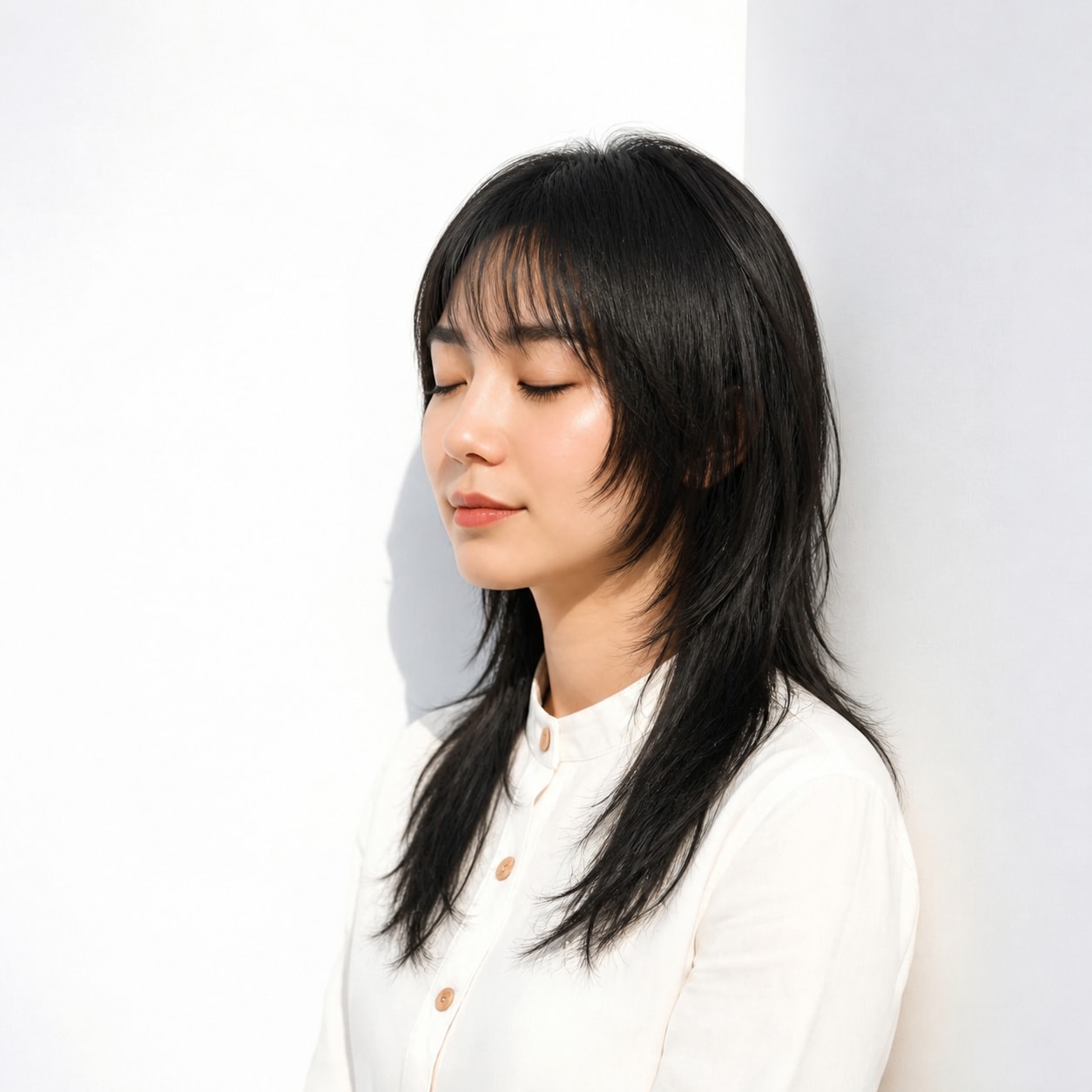 16. シャギーカット × ロングレイヤー：黒髪を軽快に見せる