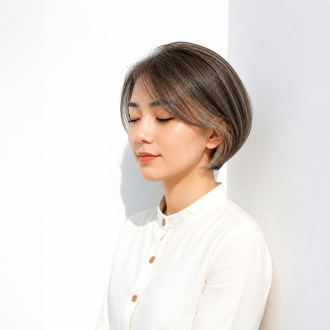 16. ショート × シルバーのインナーカラー：上品で涼しげに