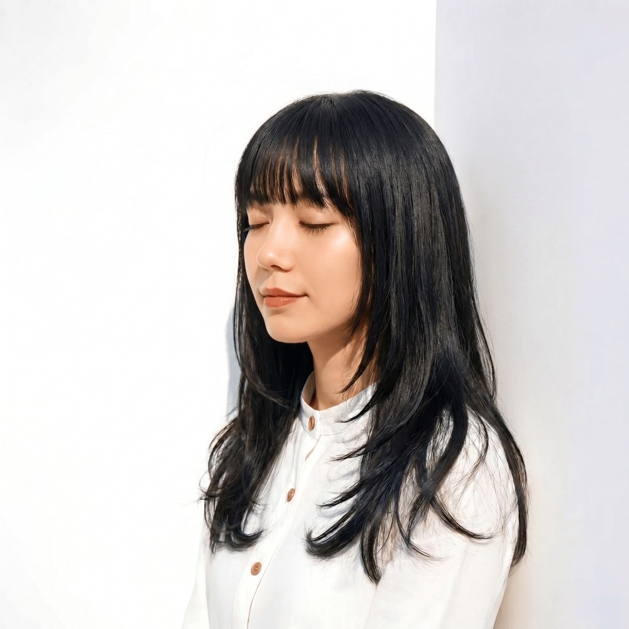 16. ダークグレー×モノトーン: 縦長シルエットで静かなクール感を演出
