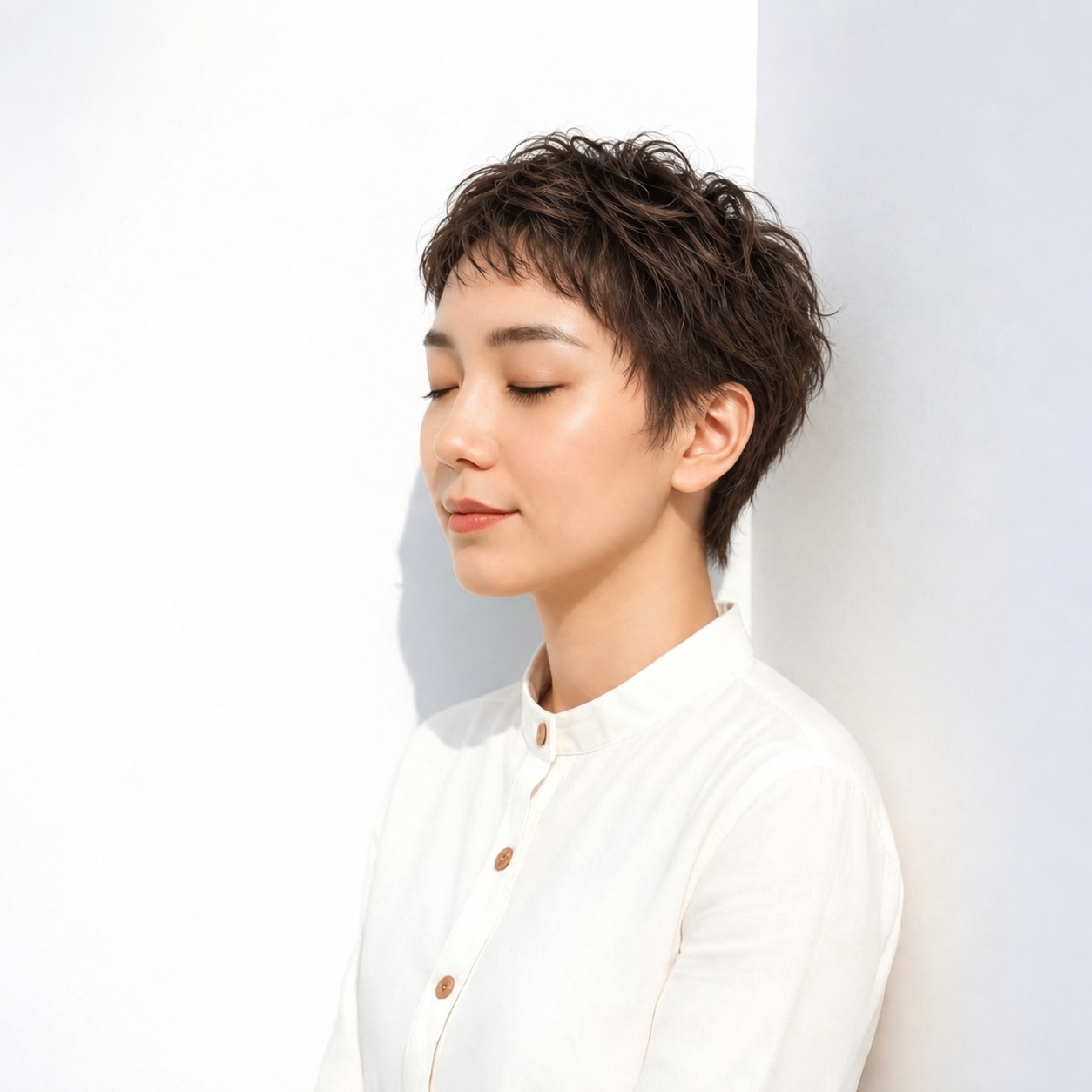 16. ピクシーカット × ショートレイヤー：髪が一方向に寝ず、自然な立体感を作れます