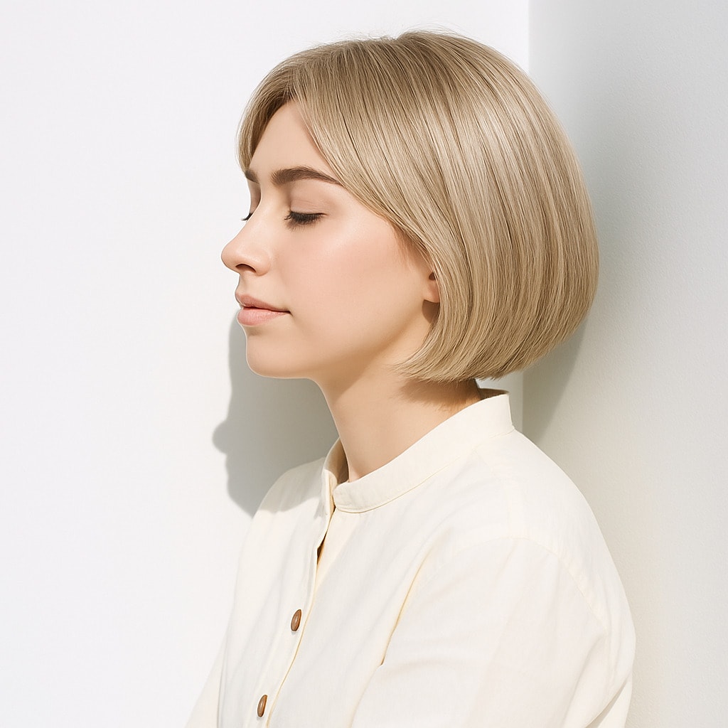 16. ホワイトベージュ×ふんわり：内にまとまるボブで爽やかに