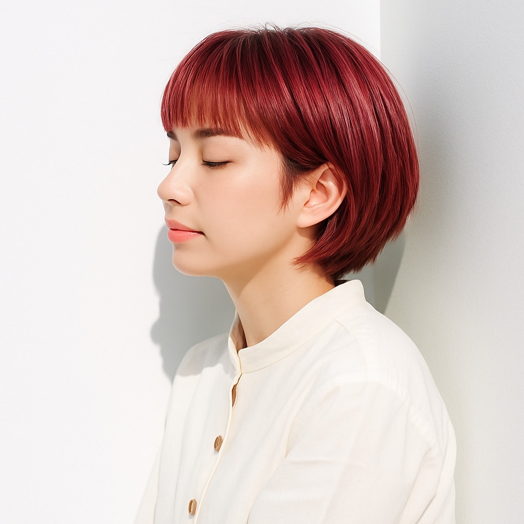 16. ローズピンク×ツヤ感：光を受けて輝く髪に