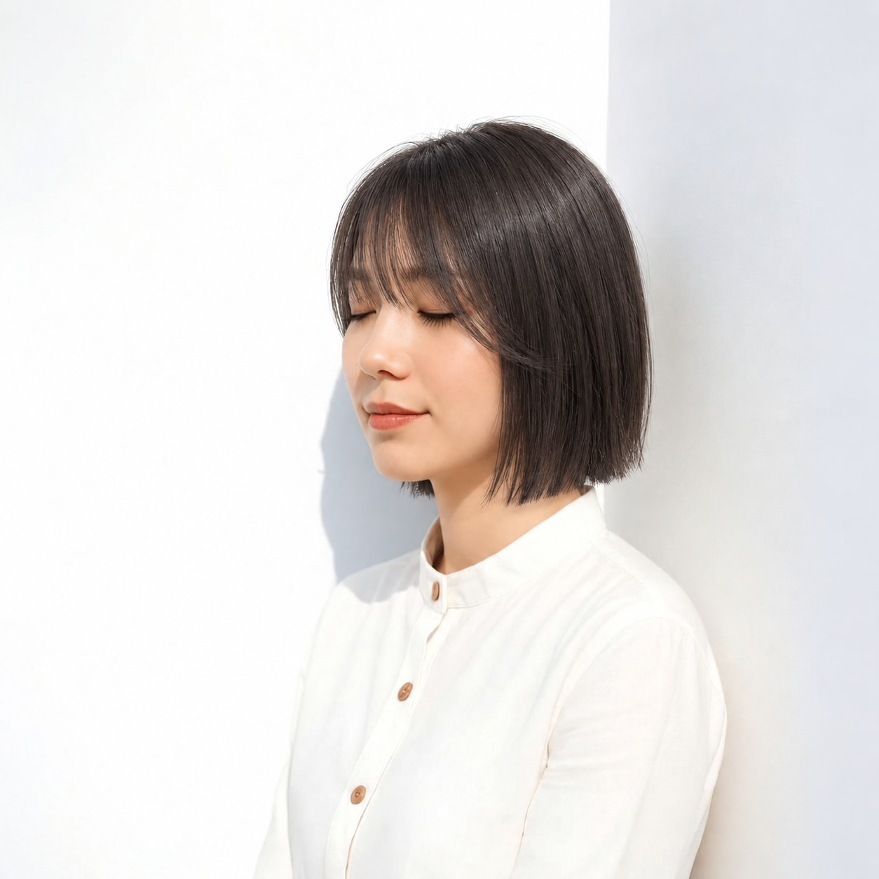 10. 切りっぱなしボブ × ダークブラウン：まっすぐな毛先がきりっとした印象をつくる