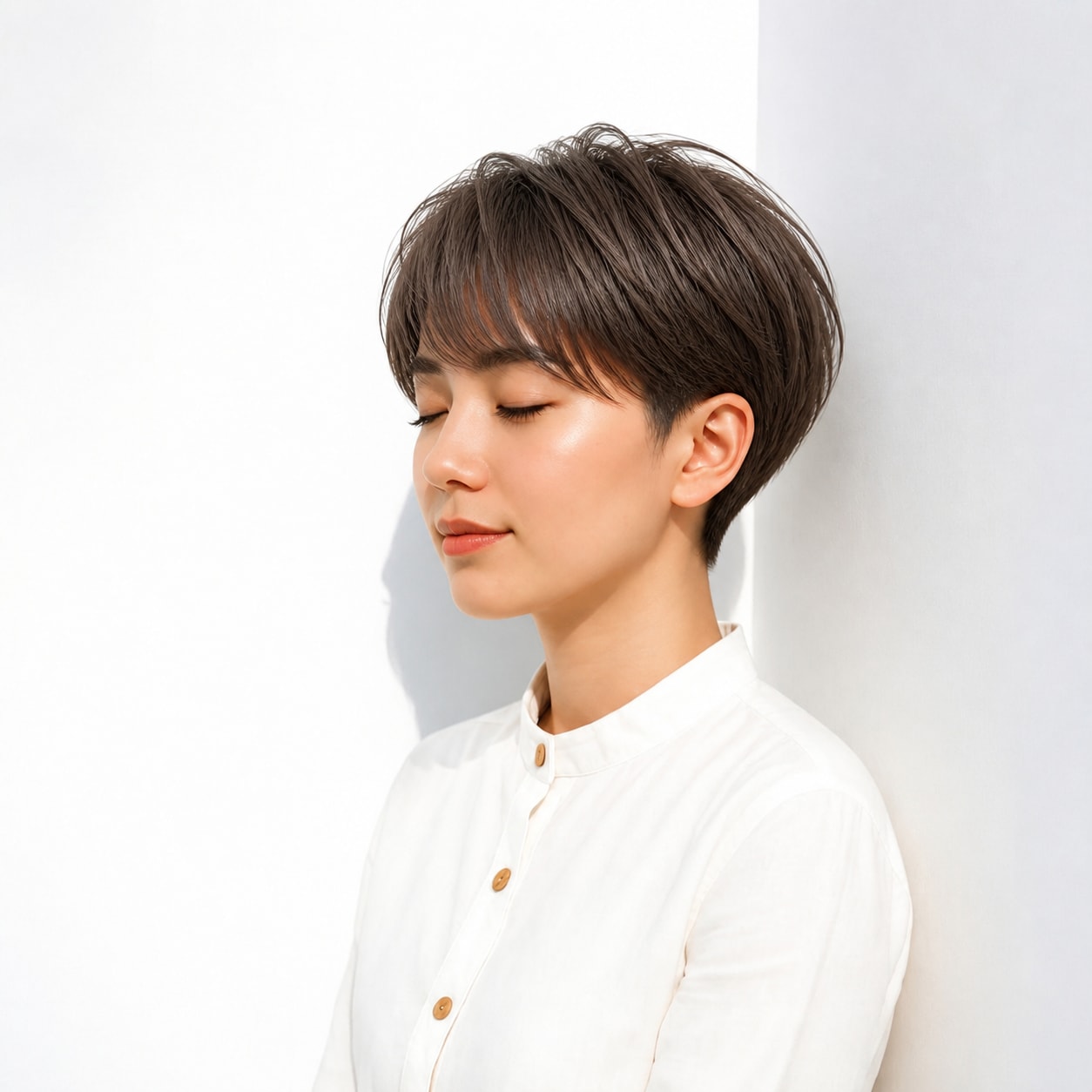 16. 刈り上げショート × ダークマッシュ：落ち着いて見える