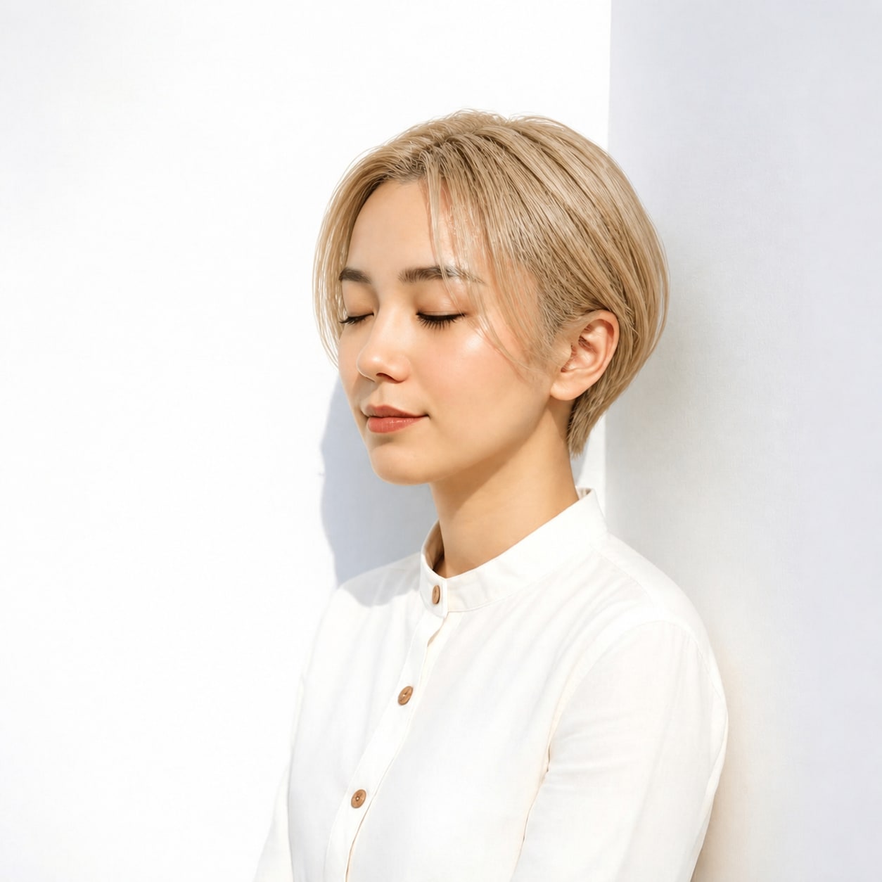 16. 金髪ショート × やわらかレイヤー：自然な動きをプラス