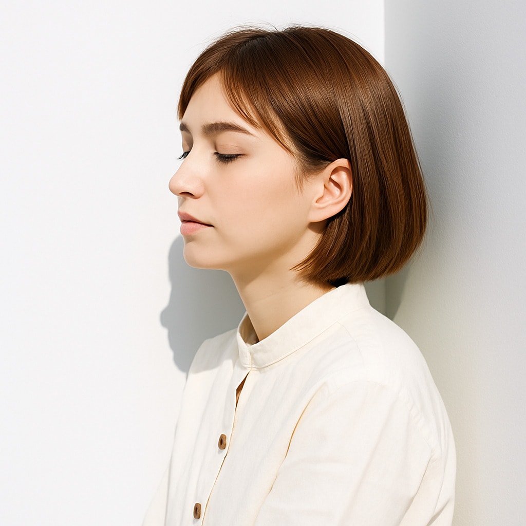 17. オレンジベージュ×ツヤ：軽やかにまとまる大人のボブスタイル