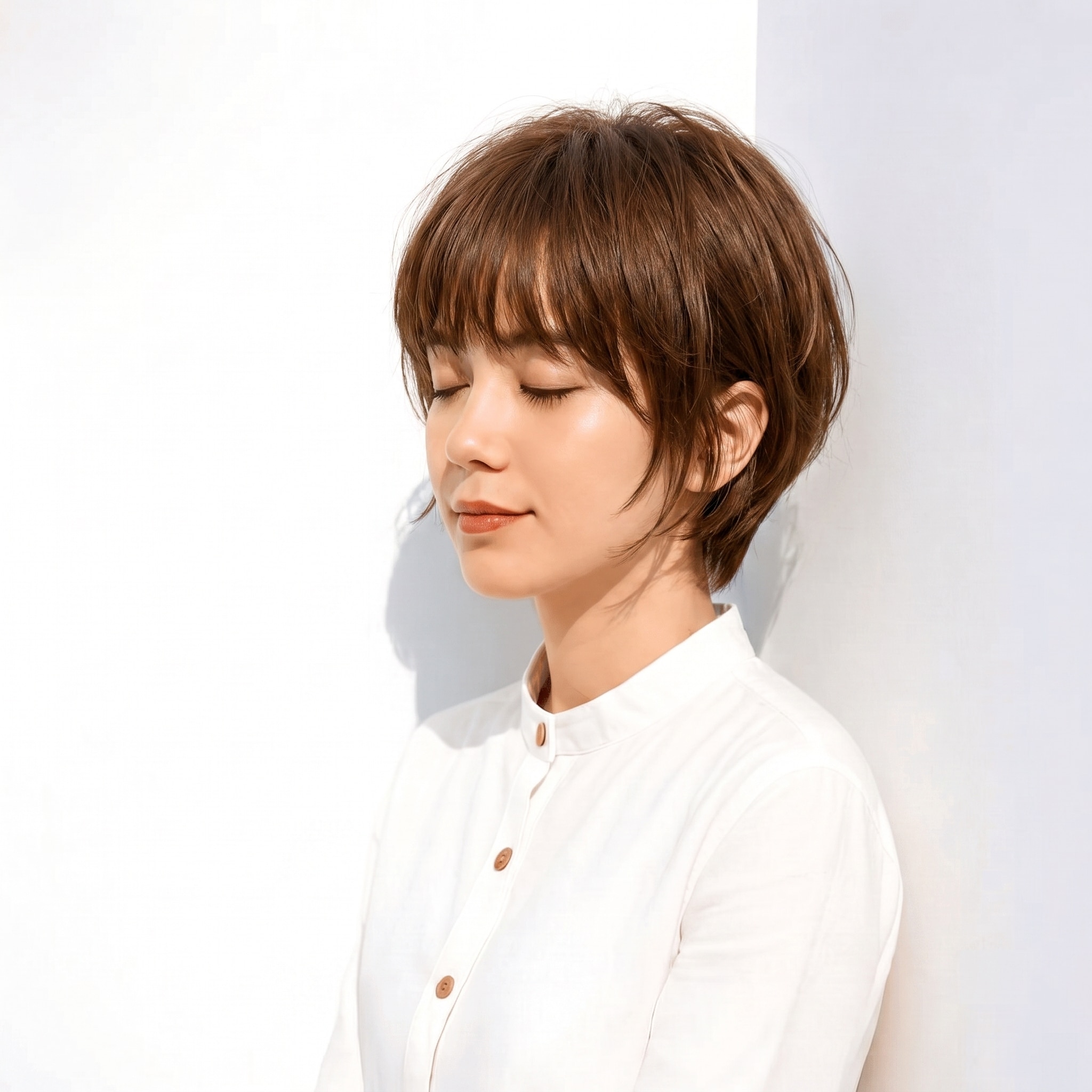 17. ココアブラウン×コンパクトショート: こげ茶に赤みの明るさが入り短い髪が硬くなりにくい