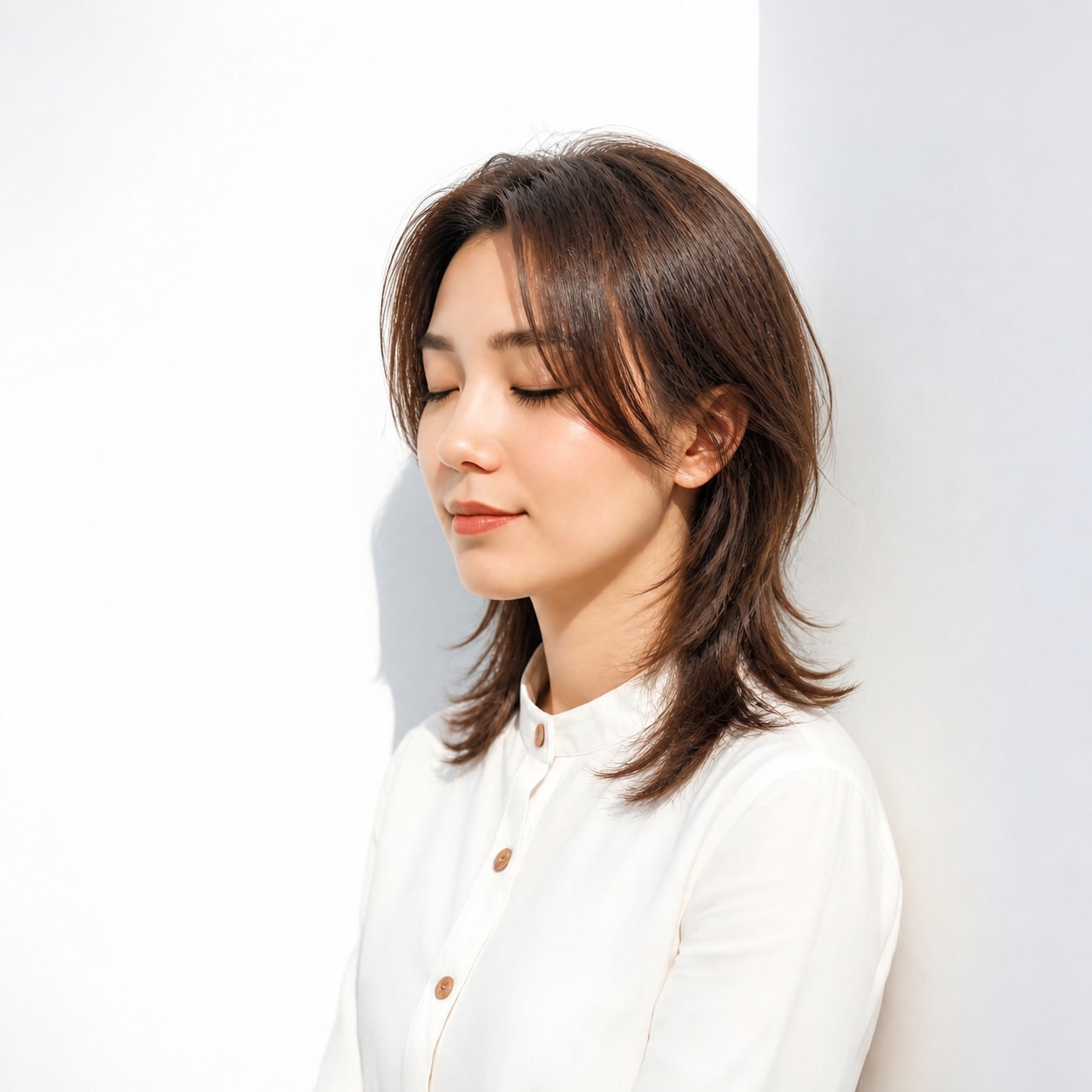 17. シャギーカット × かき上げ前髪：すっきり大人っぽく
