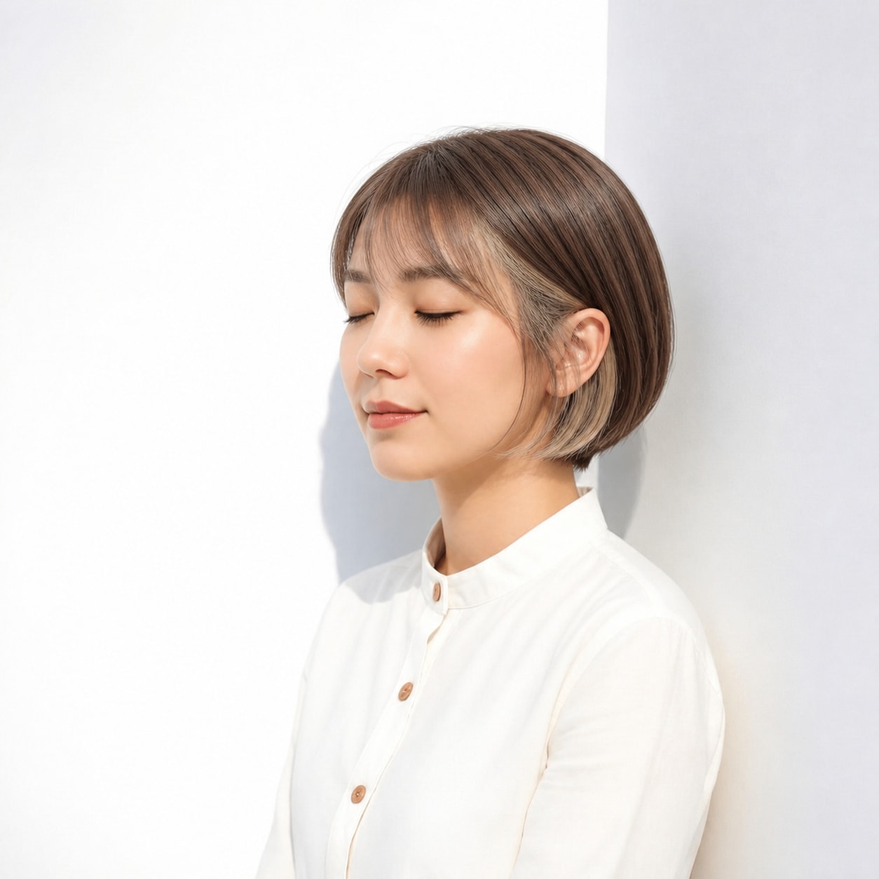 17. ショート × ピンクベージュのインナーカラー：やさしい血色感を