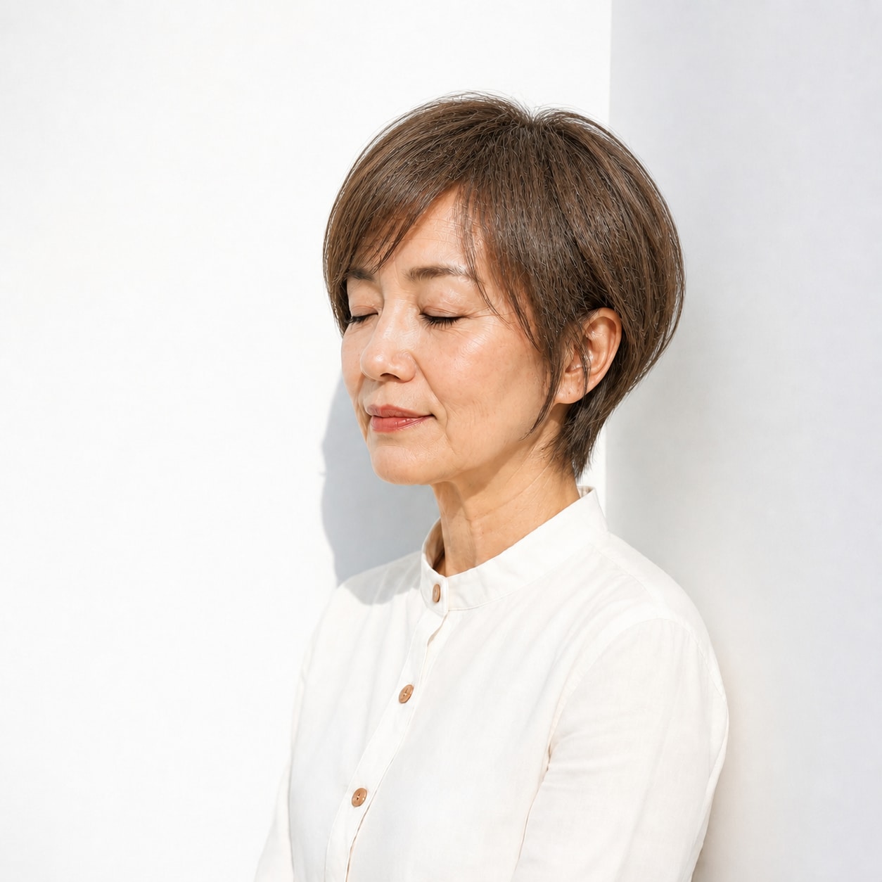 17. ショートカット × 耳かけ：表情をすっきり見せる
