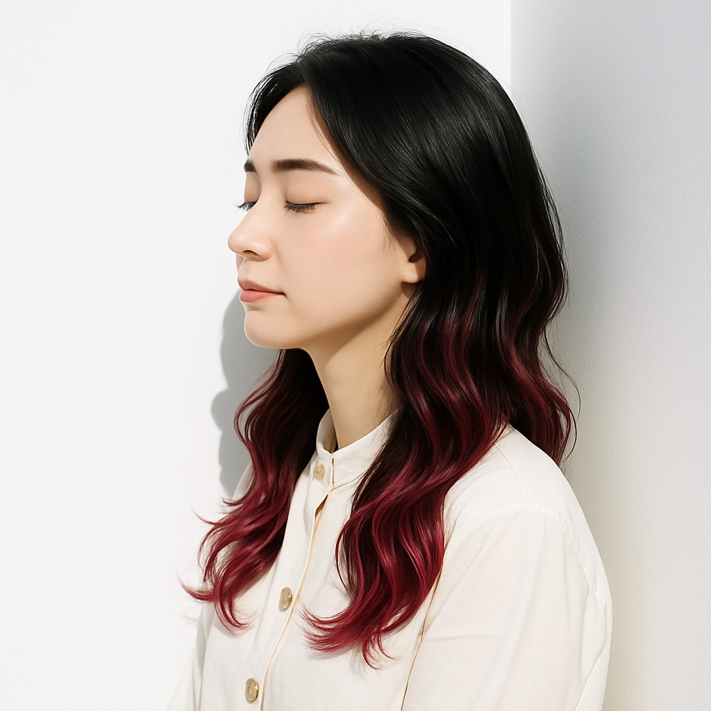 17. ピンクレッド×グラデーションカラー：ベースの黒髪からの変化が美しい
