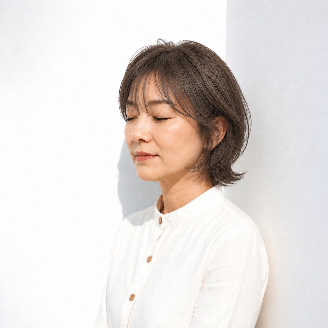 17. レイヤーボブ × アッシュブラウン：50代を落ち着いて軽やかに