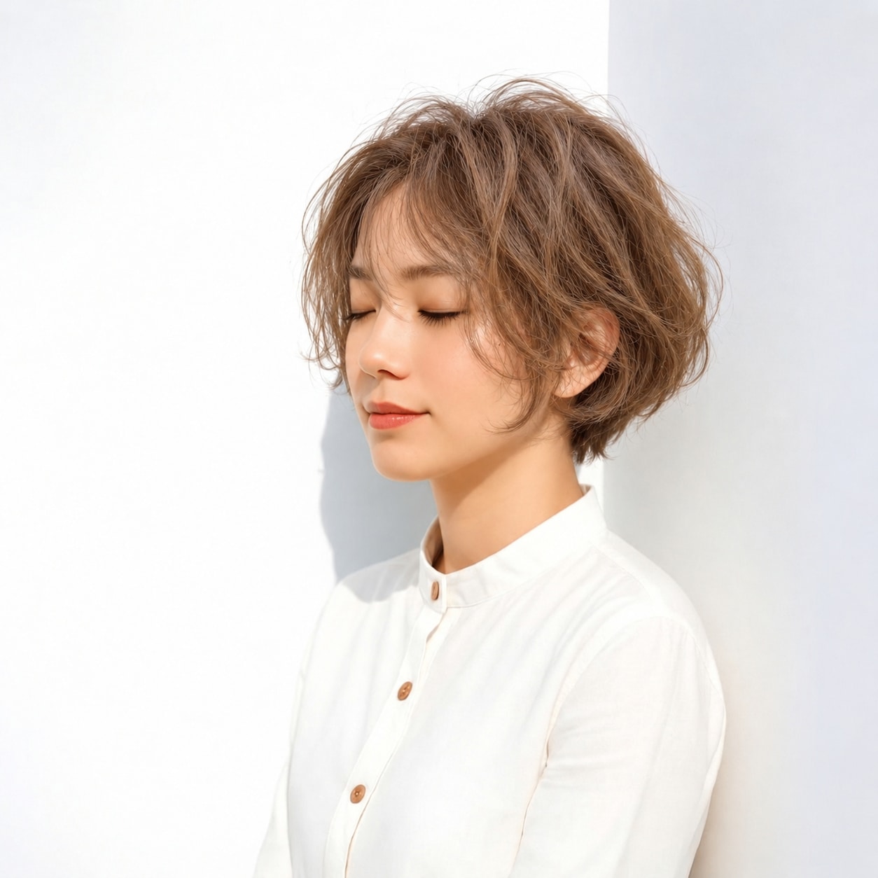 13. ウェーブショートボブ × 明るめブラウン：ボリュームを華やかに楽しむ