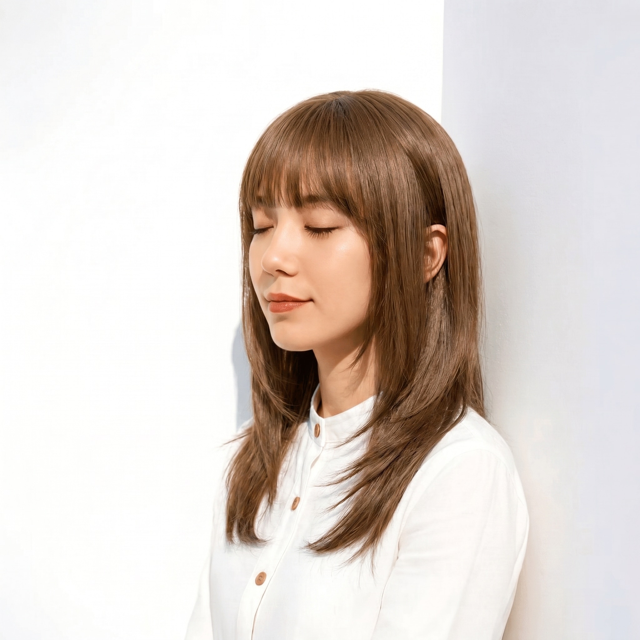 18. グレーブラウン×フルバング: 赤みを抑えた洗練された印象に