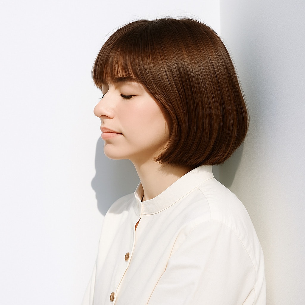 18. ショコラベージュ×ワンレン：優しいブラウンが溶け込むボブでふんわりと