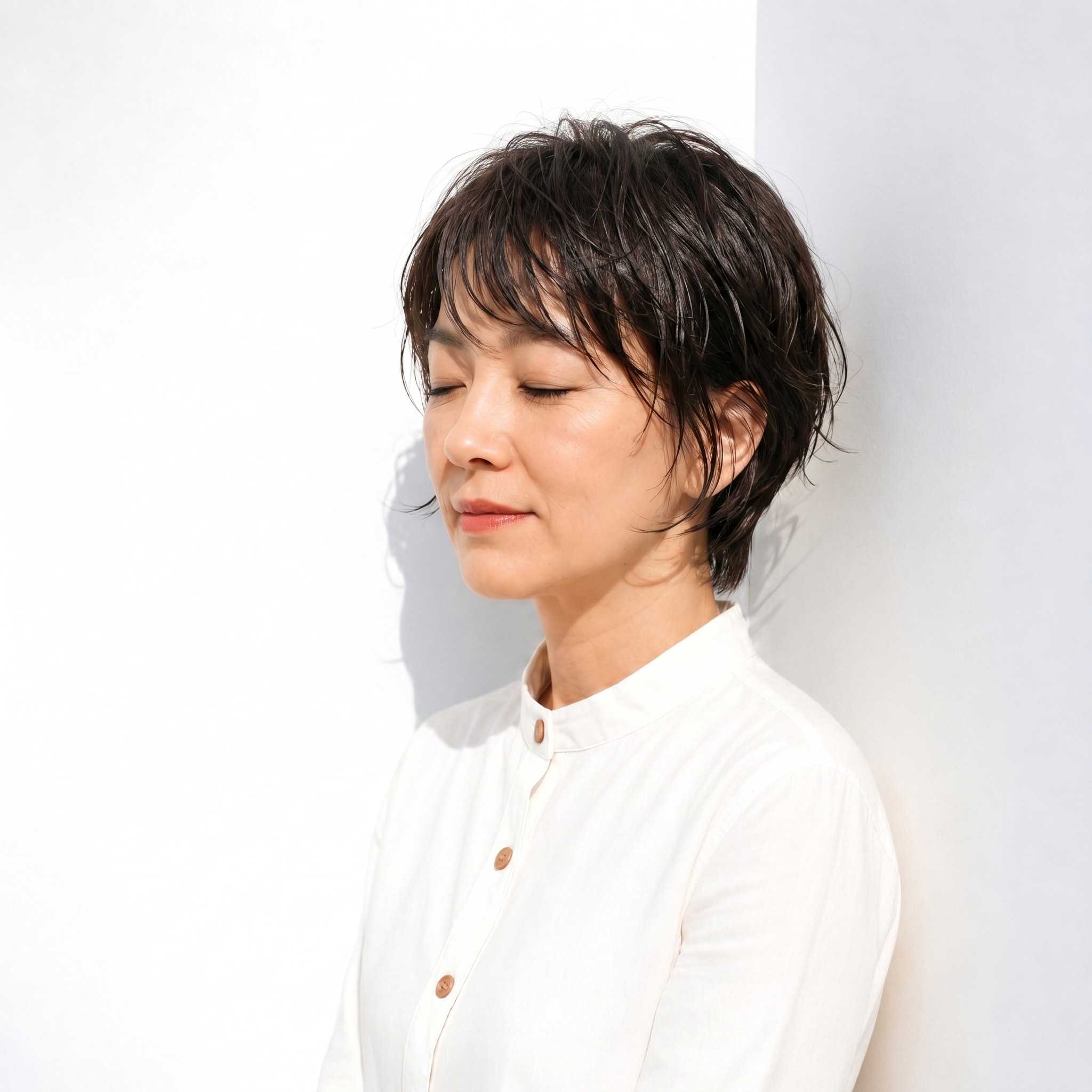 18. シースルーバングショート：甘さ控えめでクールな印象を演出