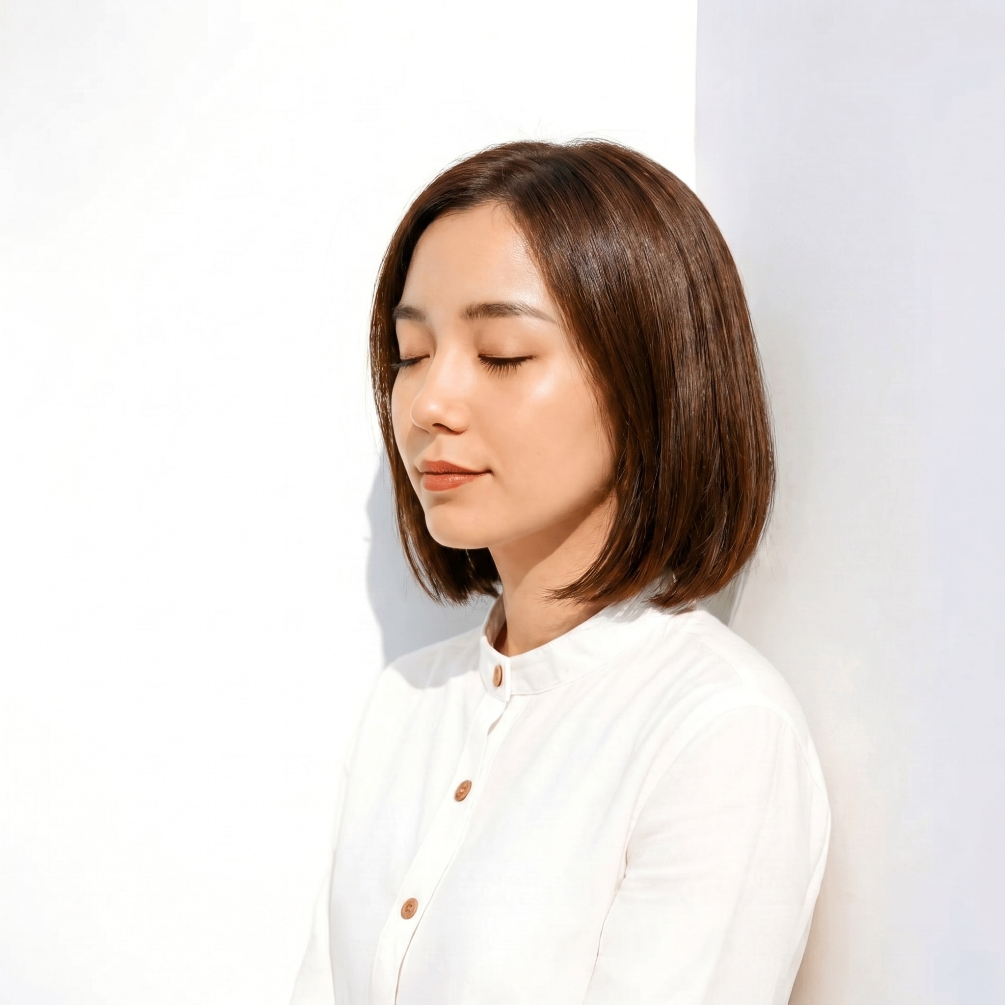 18. マットブラウン×ストレートボブ: さらりとした寒色トーンで大人の抜け感をプラス