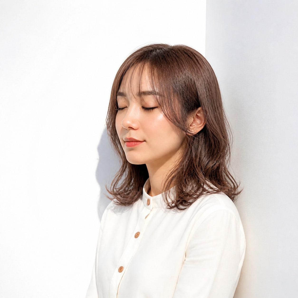 18. マロンブラウン × ゆるカールミディ：落ち着いて華やかに