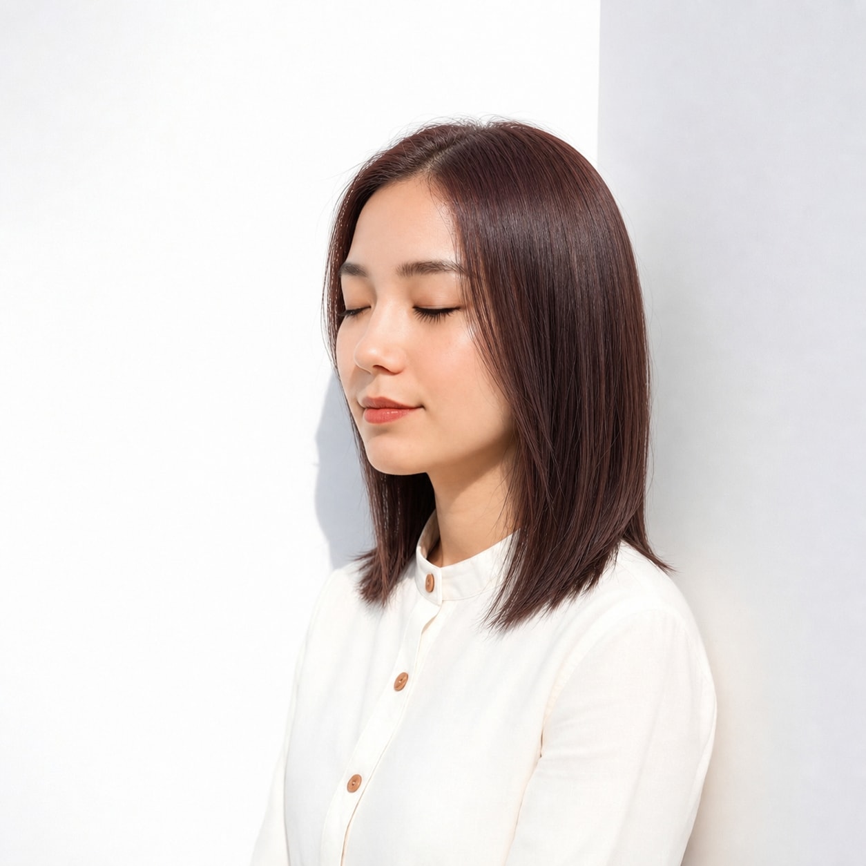 18. レッドブラウン×ブリーチなし×ストレートミディアム: ストレートでもレッドブラウンのツヤが伝わりやすい