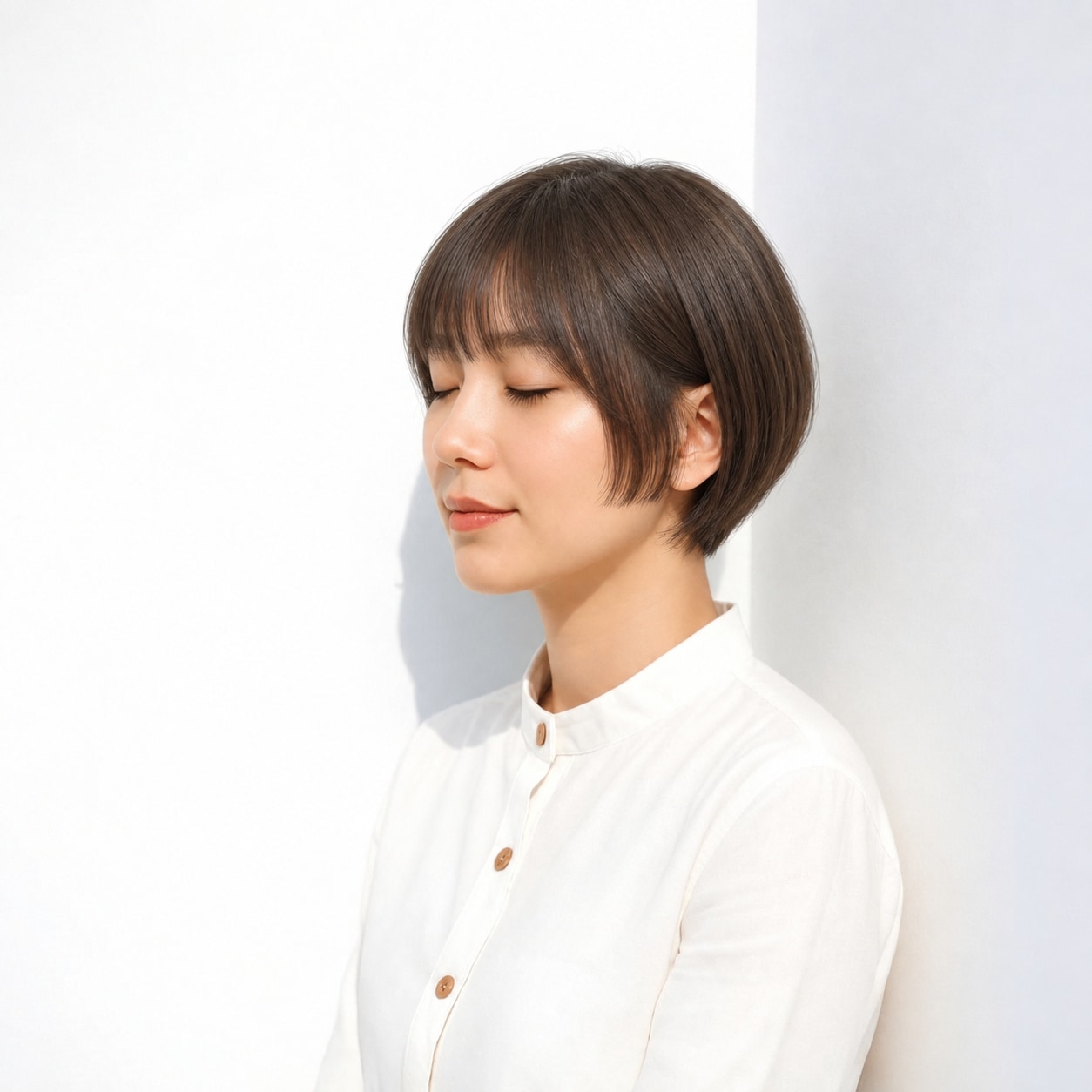 18. 前上がりボブ × 耳かけアレンジ：片側に余白ができ、コンパクトな形へ軽さを足せます