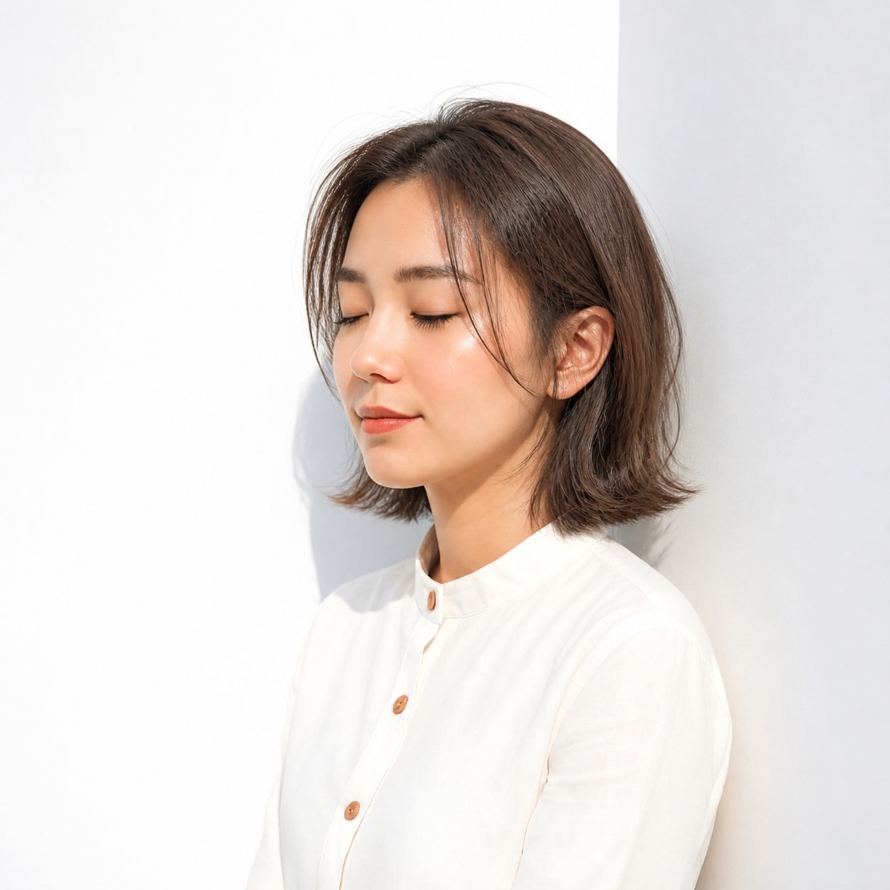 18. 長めボブ × 外ハネ：長い前髪で顔まわりをすっきり