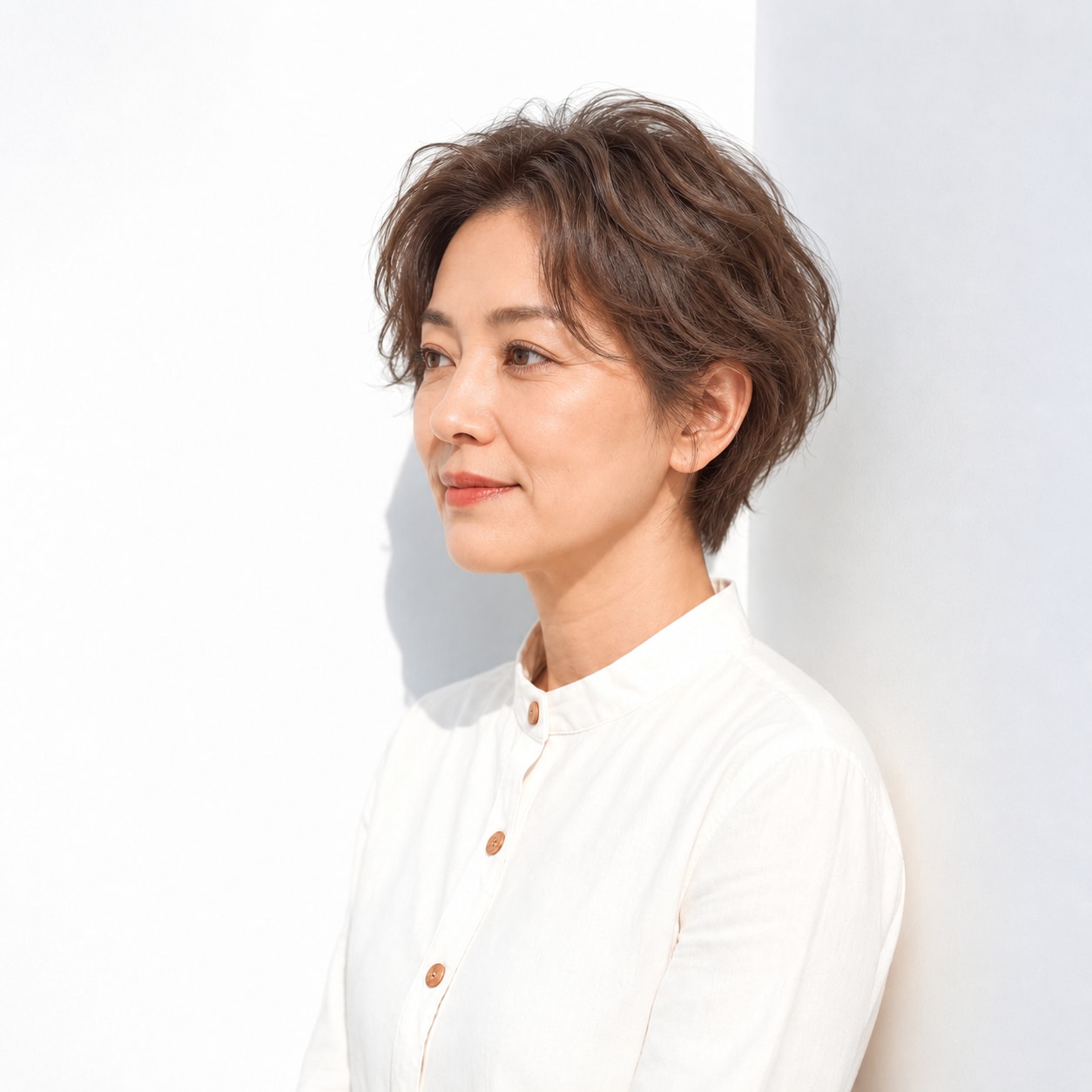 7. ウェーブショート × 前髪なし：ふんわり華やかなシルエット