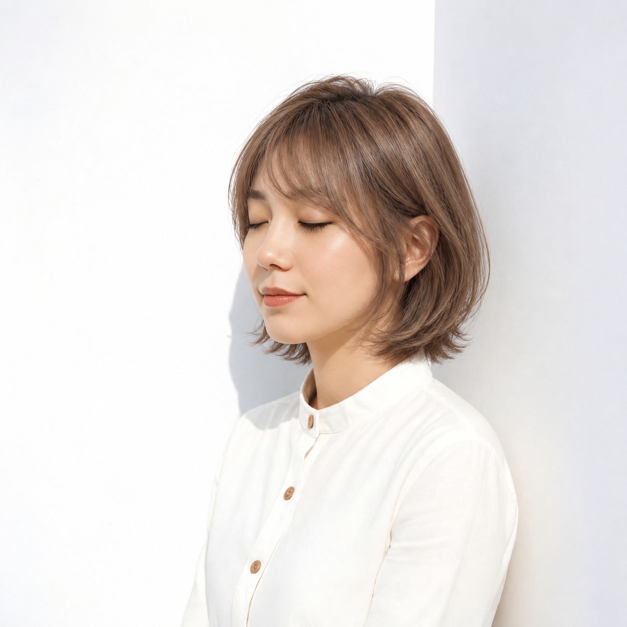 19. サイドバング × フェイスラインバング：前髪と横髪の境目が途切れず、顔まわりを自然に包みます