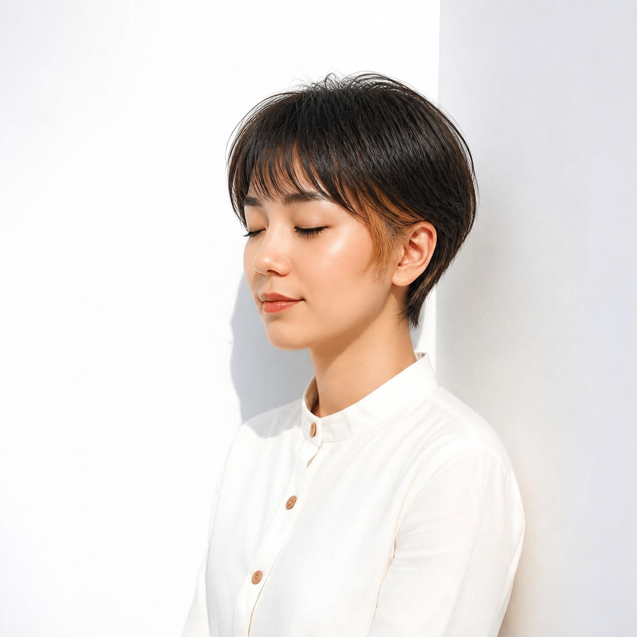 19. ショート × オレンジのインナーカラー：暗髪を明るく