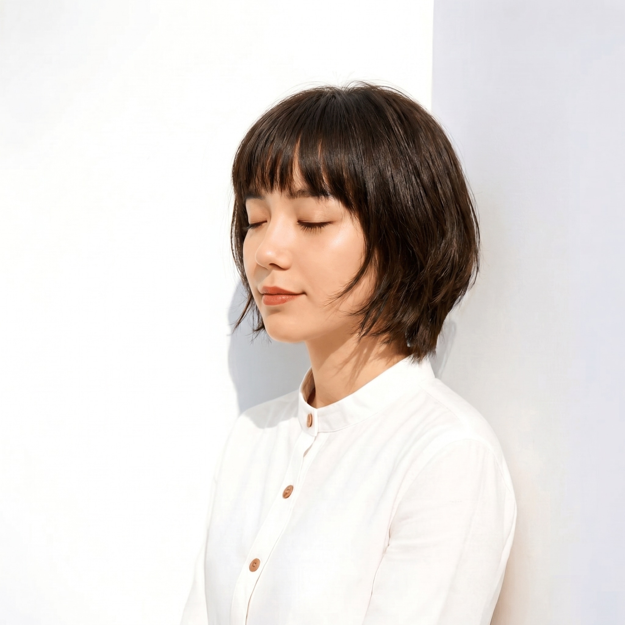 19. ブリーチなしグレージュ×レイヤーボブ: 落ち着きと軽やかさが共存するスタイル