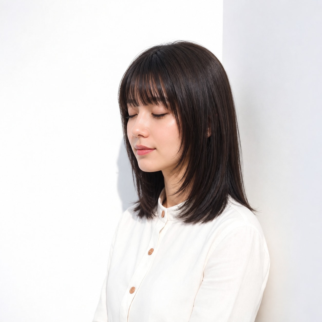 19. ミディアムヘア × ゆるウェーブ：直線的にならず、肩の長さでもやわらかな動きが出ます
