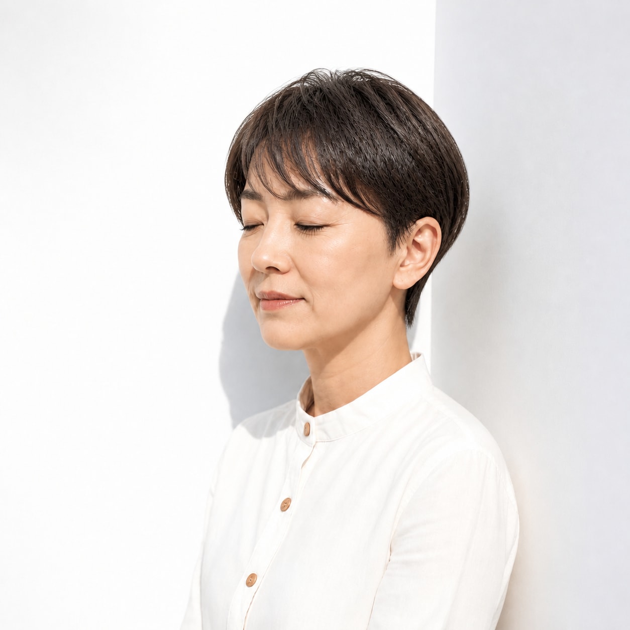 19. 50代ショート × 束感バング：暗髪に動きを