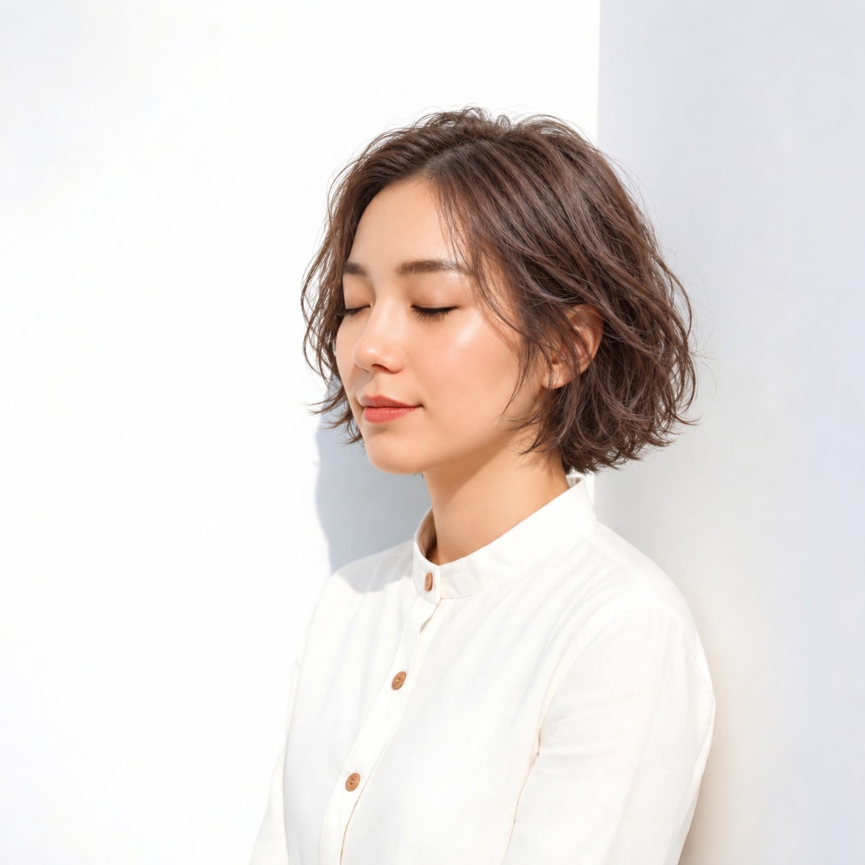 2. ゆるめボブパーマ × ワンカール：根元は落ち着き、広がりを抑えながら動きを足せます